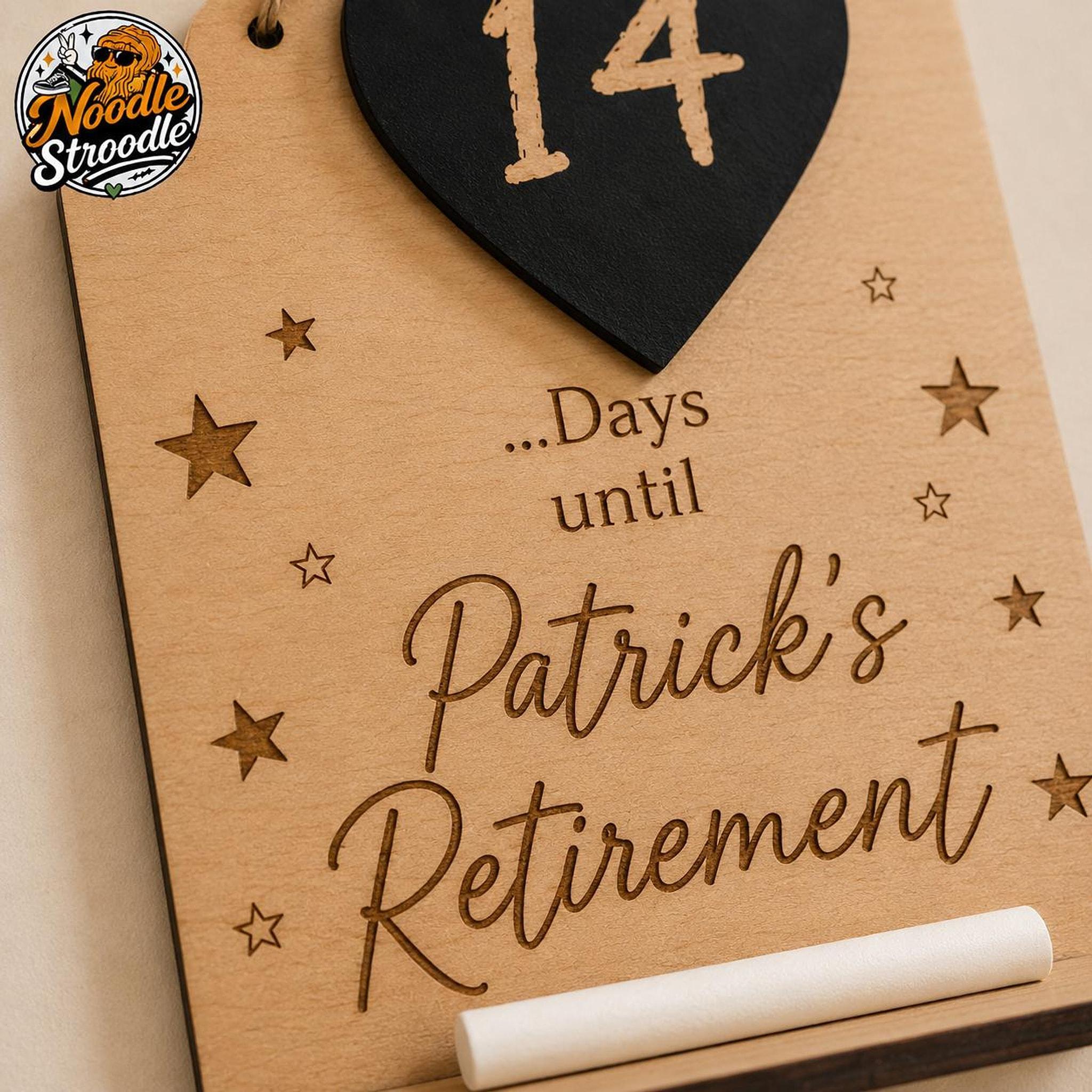Retirement Sign, Personalised Wooden Name Plaque with Black Heart Countdown - Image 2