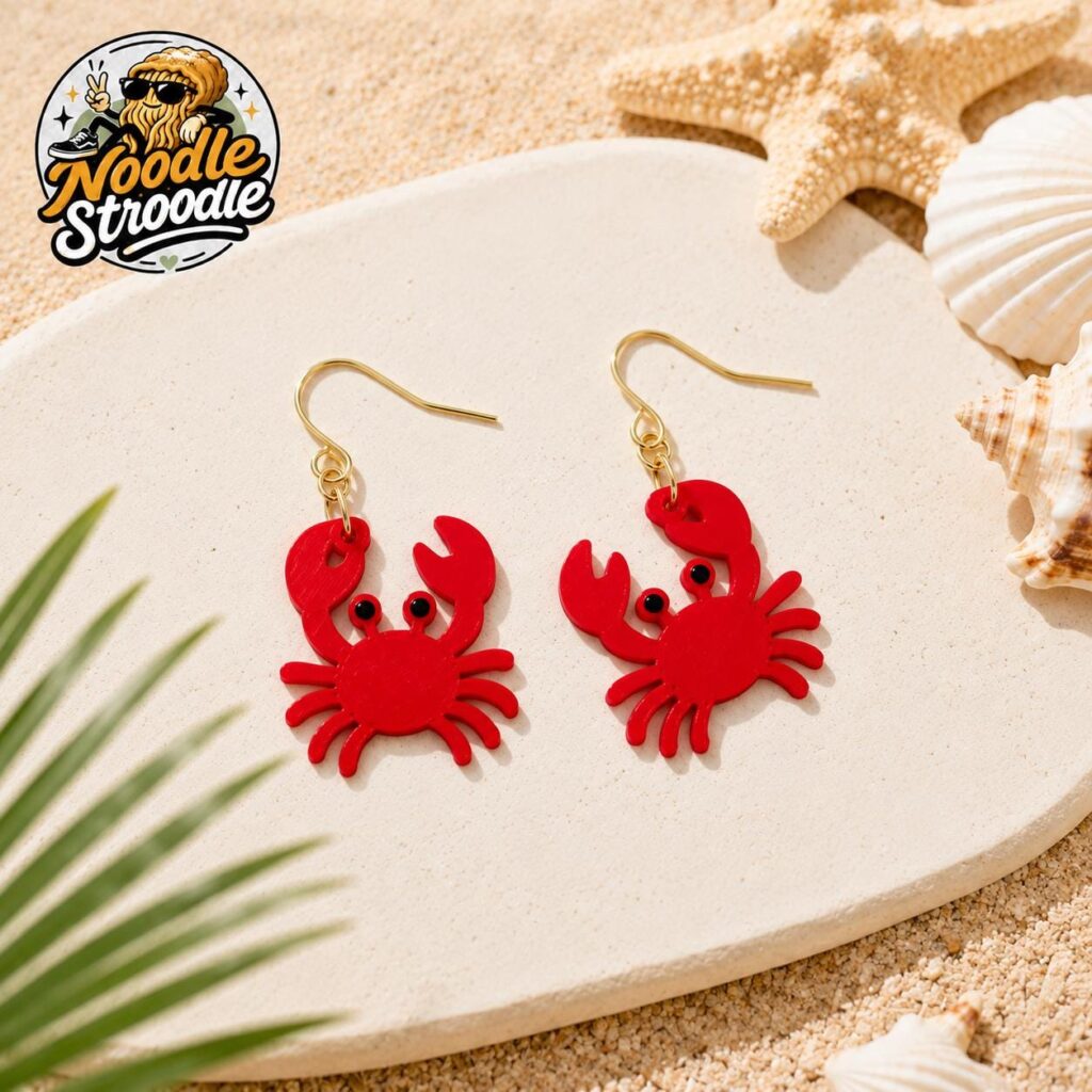 Red Crab Earrings, 3D Printed Coastal Dangle Earrings, Beach Lover Gift