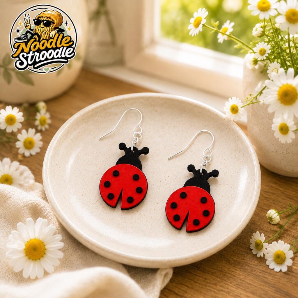 Ladybird Earrings, 3D Printed Ladybug Dangle Earrings, Garden Lover Gift, Red Bug Jewellery