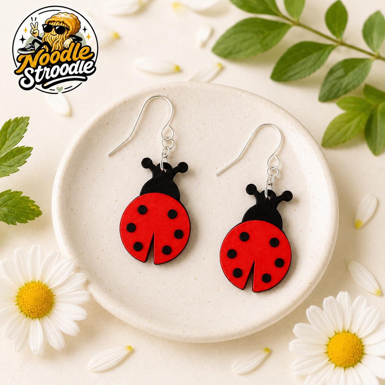 Ladybird Earrings, 3D Printed Ladybug Dangle Earrings, Garden Lover Gift, Red Bug Jewellery - Image 8