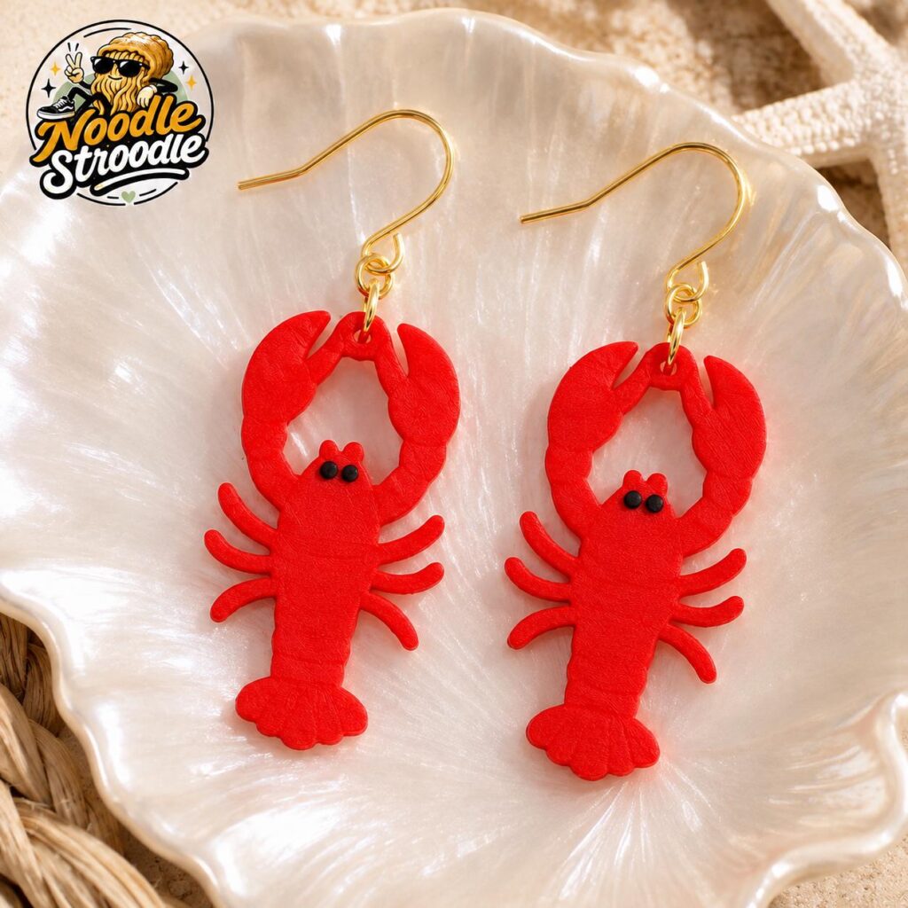 Lobster Earrings, Red Coastal Dangle Earrings, Fun Summer Beach Jewellery, Quirky Seaside Gift for Her