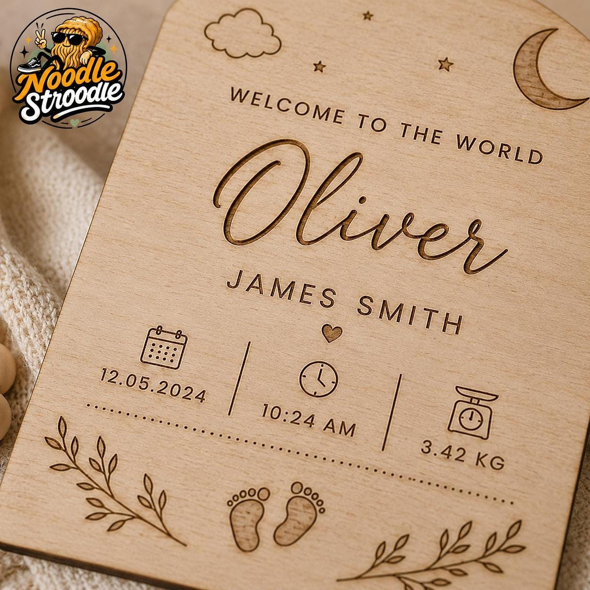 Baby Birth Plaque, Personalised Wooden Stats Keepsake - Image 2