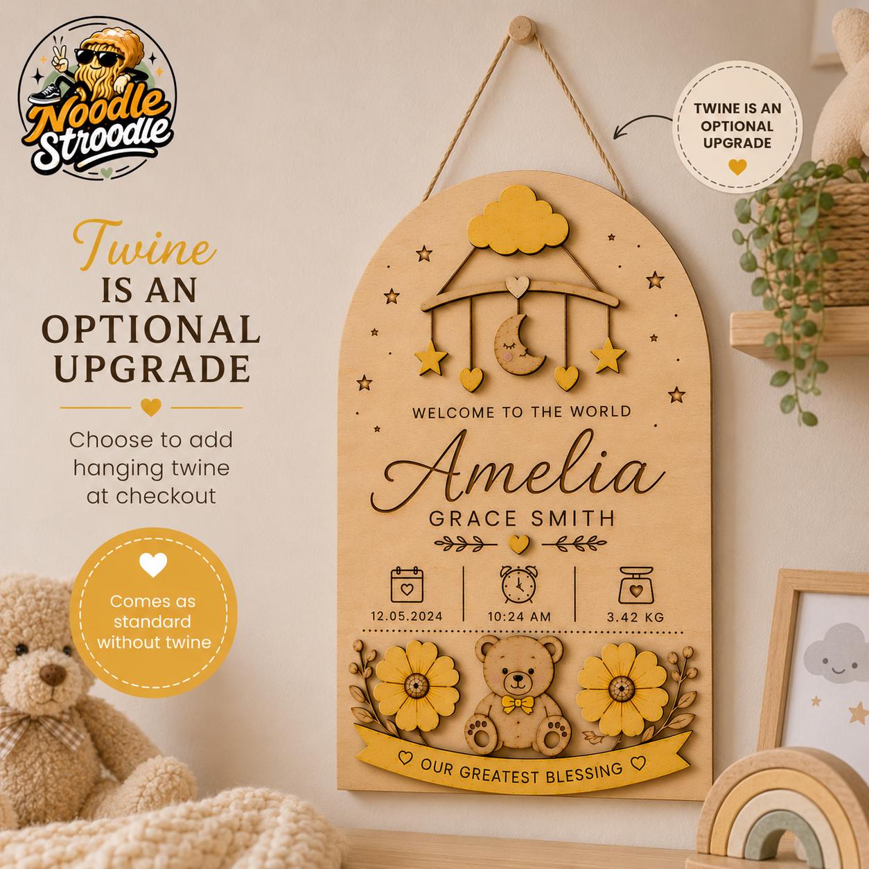 Personalised Wooden Baby Birth Plaque, Nursery Name Sign, Newborn Keepsake Gift - Image 7