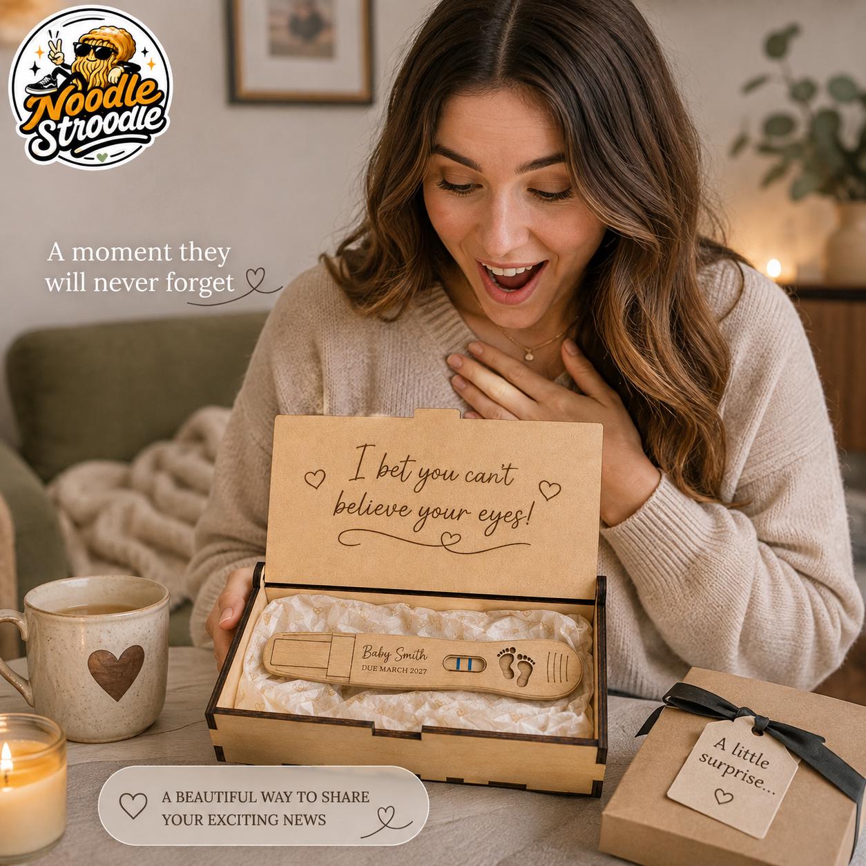 Personalised Pregnancy Announcement Gift Box, Wooden Baby Reveal Test, Custom Due Date Keepsake - Image 3