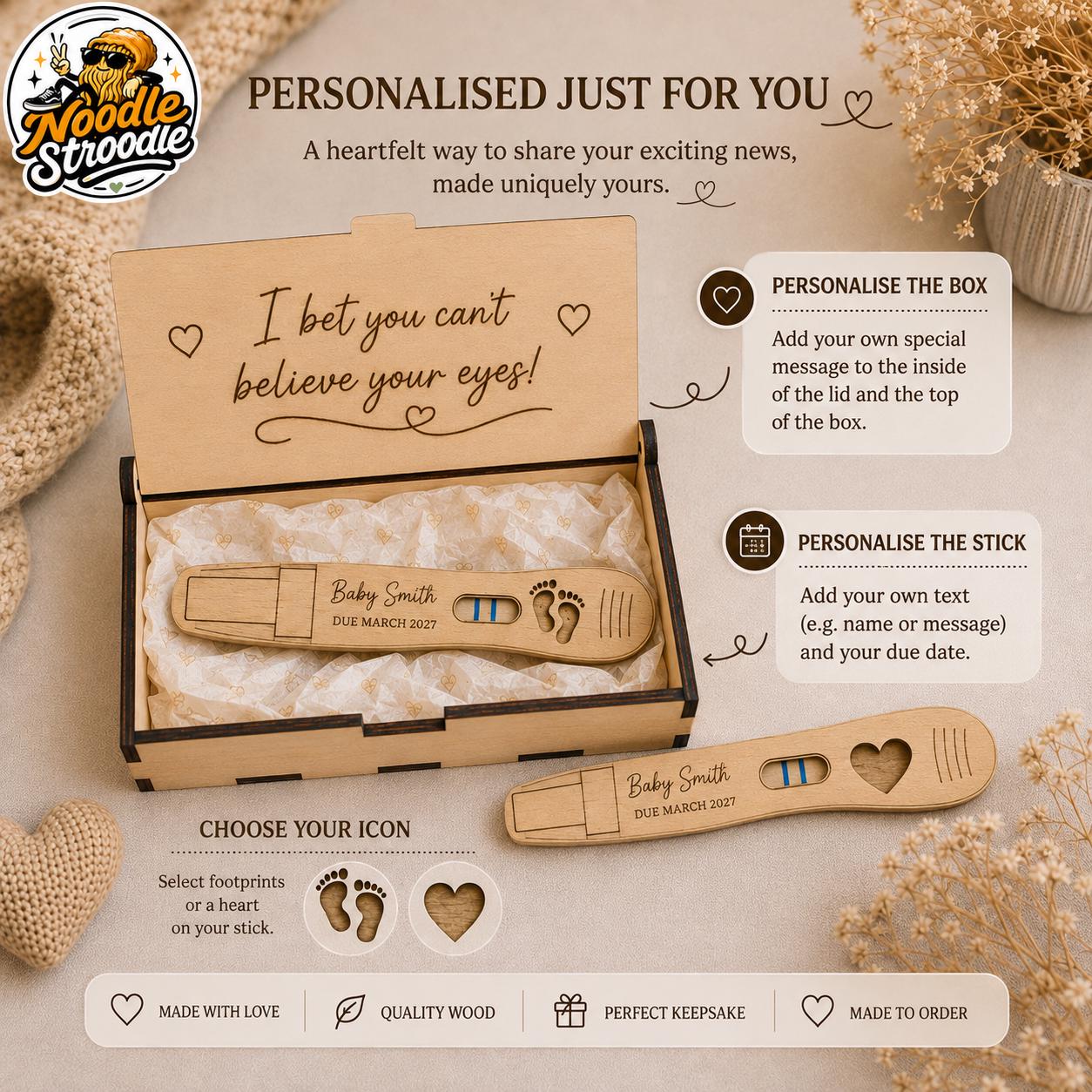 Personalised Pregnancy Announcement Gift Box, Wooden Baby Reveal Test, Custom Due Date Keepsake - Image 7
