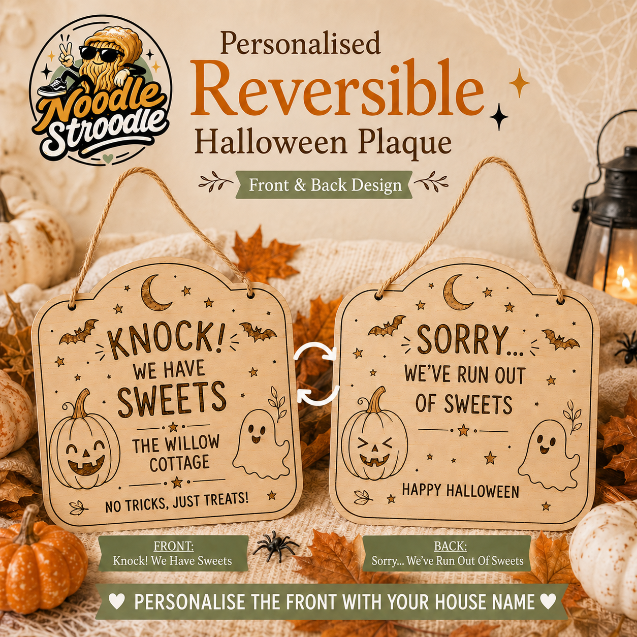 Personalised Reversible Halloween Trick or Treat Sweets Wooden Plaque - Image 6