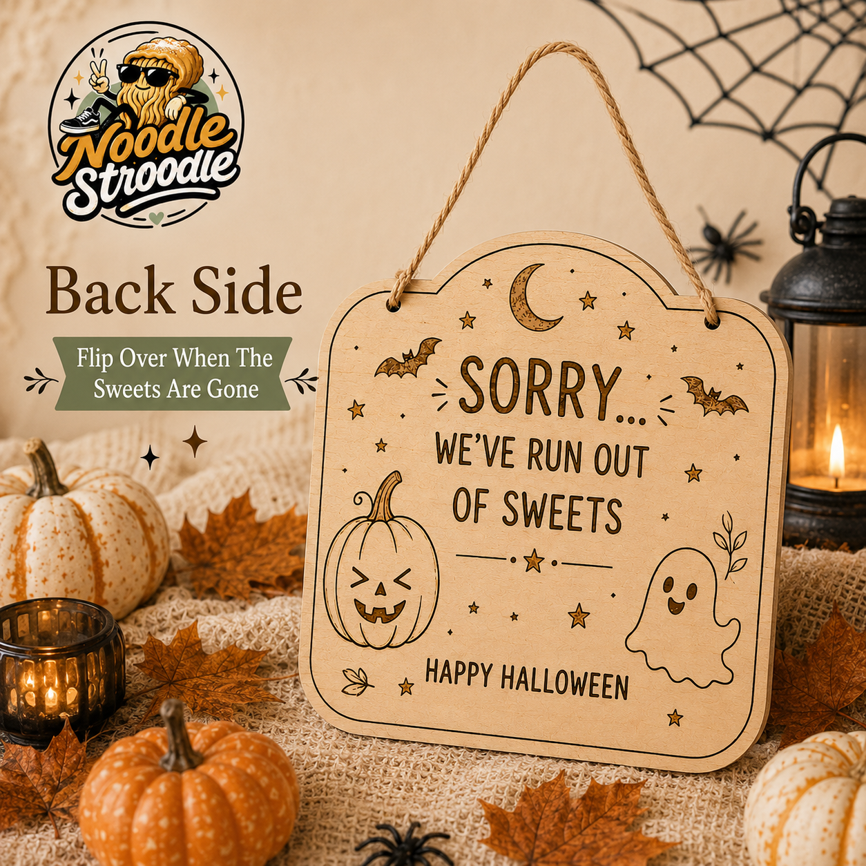 Personalised Reversible Halloween Trick or Treat Sweets Wooden Plaque - Image 2