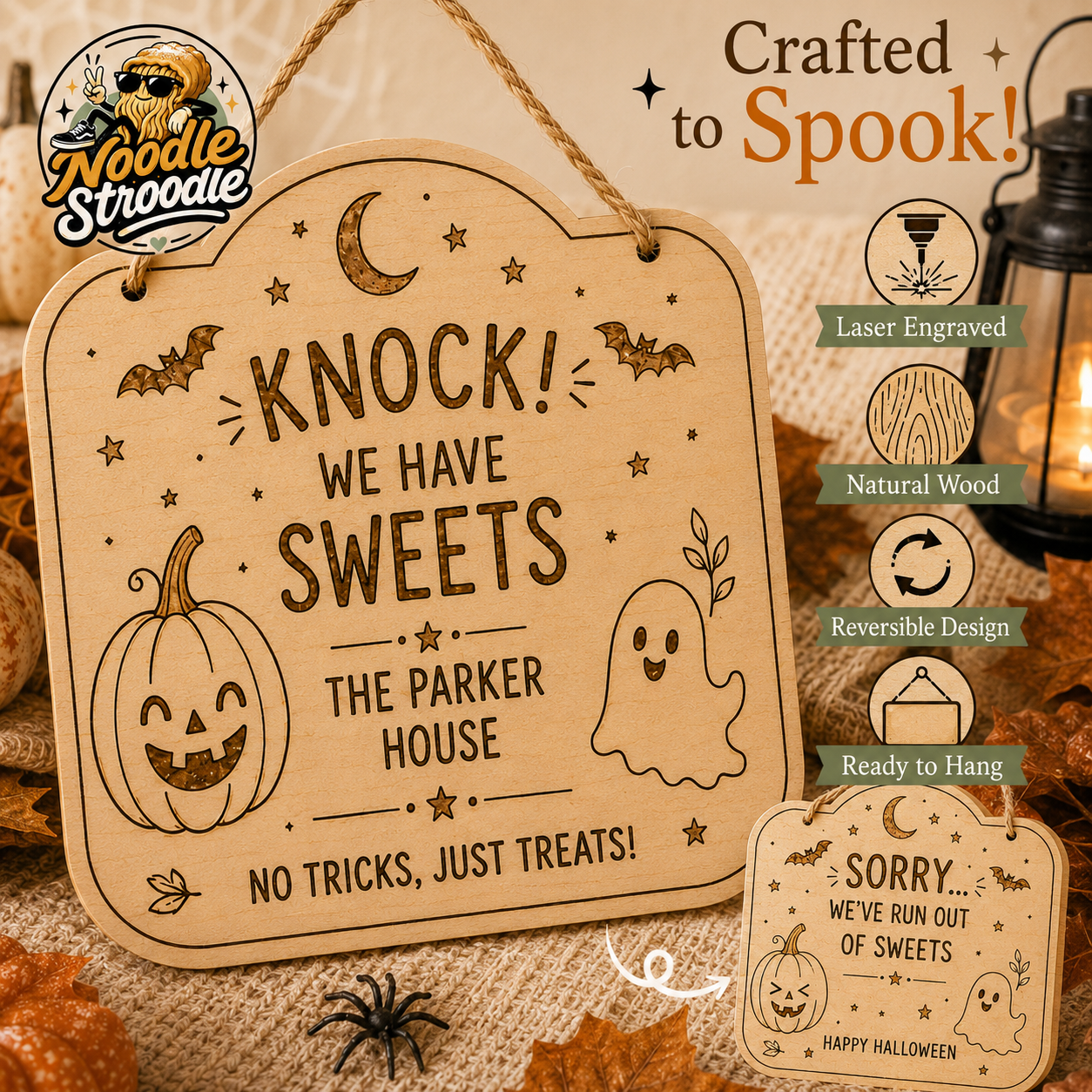 Personalised Reversible Halloween Trick or Treat Sweets Wooden Plaque - Image 7