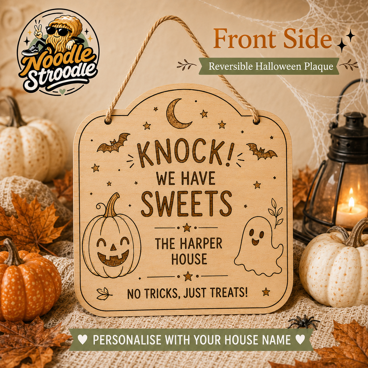 Personalised Reversible Halloween Trick or Treat Sweets Wooden Plaque - Image 5