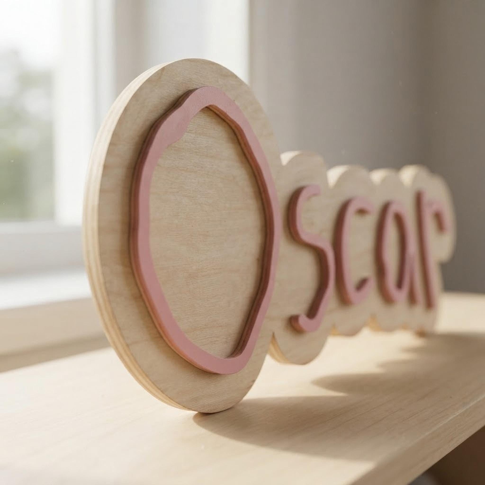 Wooden Name Plaque from Child Handwriting, Layered Wood Door Decor - Image 3