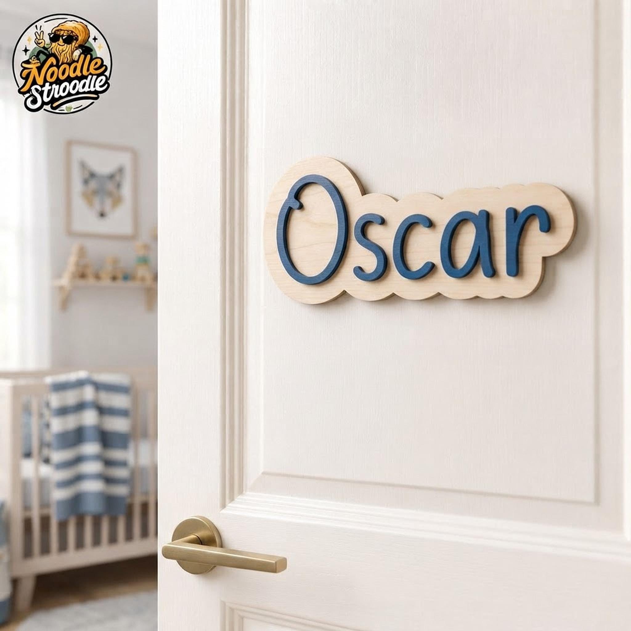 Wooden Name Plaque from Child Handwriting, Layered Wood Door Decor - Image 8