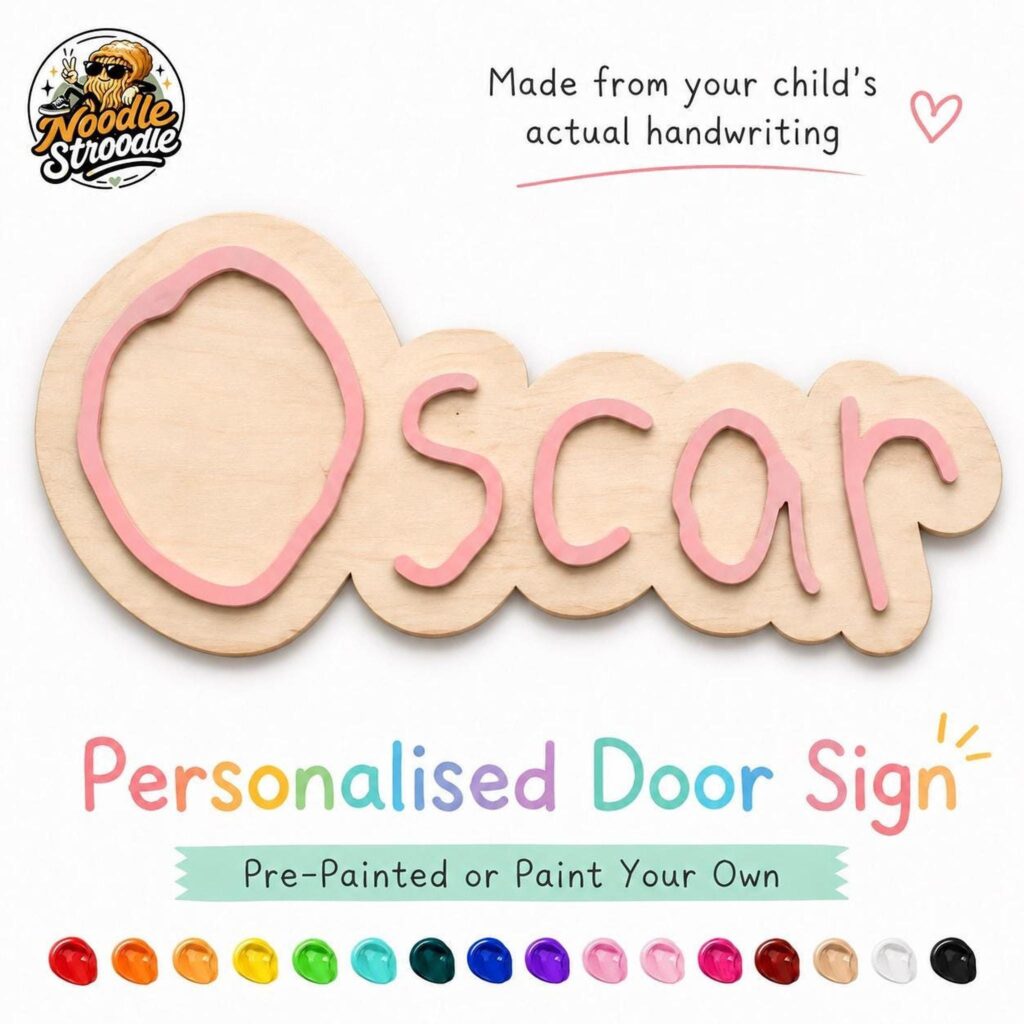 Wooden Name Plaque from Child Handwriting, Layered Wood Door Decor