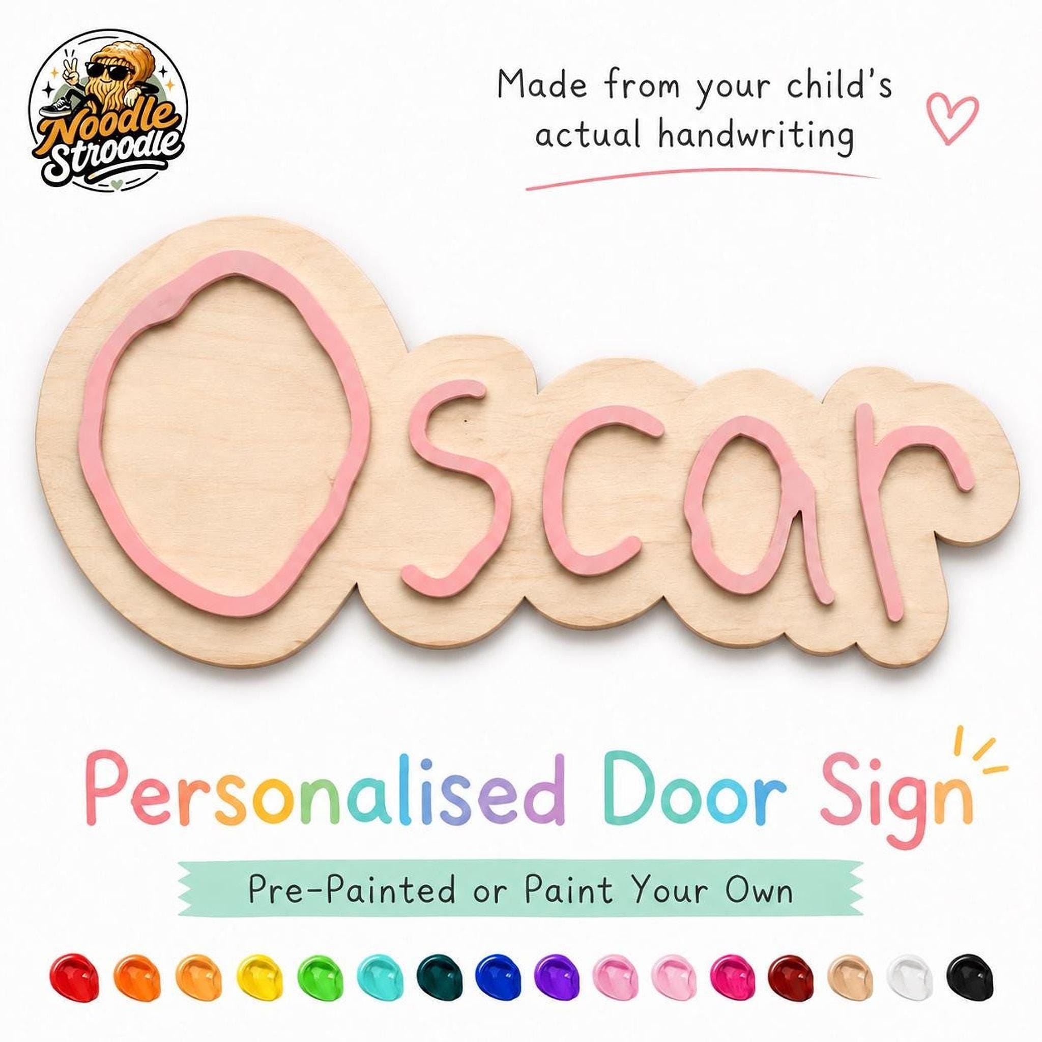 Wooden Name Plaque from Child Handwriting, Layered Wood Door Decor