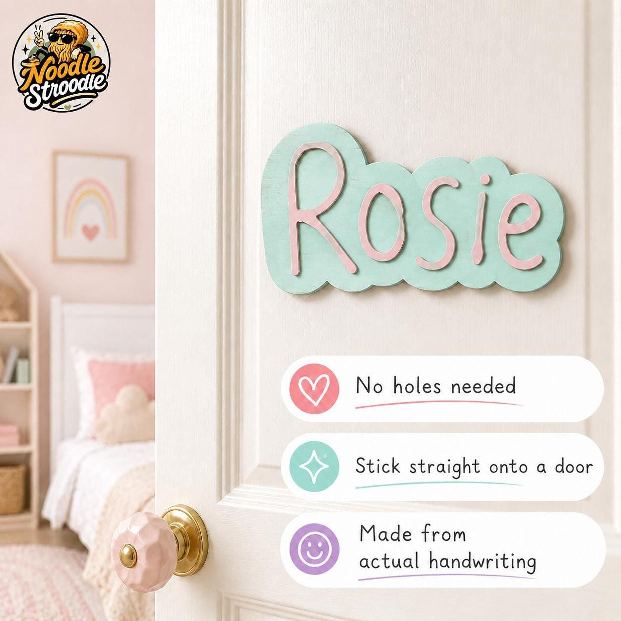 Wooden Name Plaque from Child Handwriting, Layered Wood Door Decor - Image 6