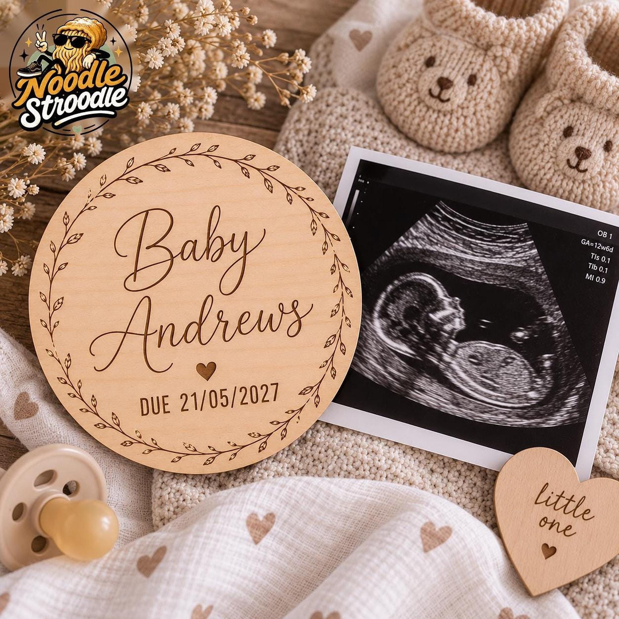 Wood Baby Plaque, Personalised Name And Due Date, 15cm Laser Engraved - Image 3