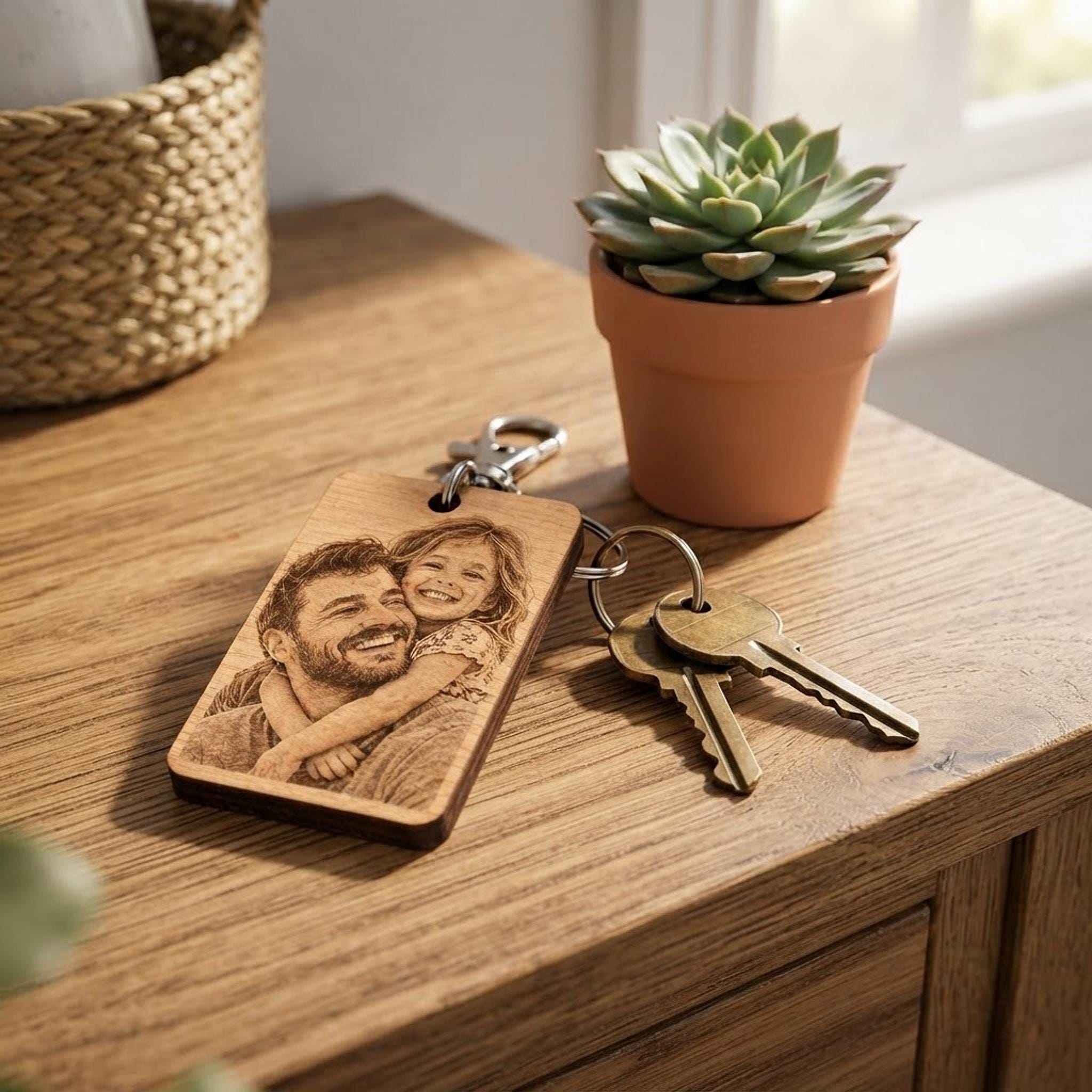 Personalised Wooden Photo Keyring, Custom Family Keepsake Gift (Laser Engraved) - Image 7