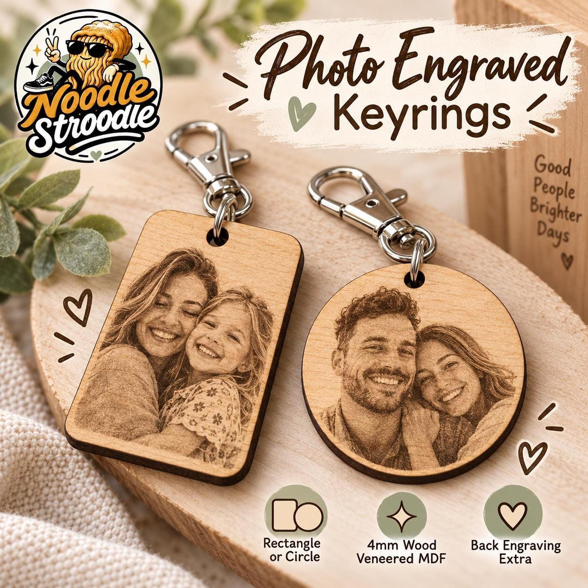 Personalised Wooden Photo Keyring, Custom Family Keepsake Gift (Laser Engraved) - Image 5