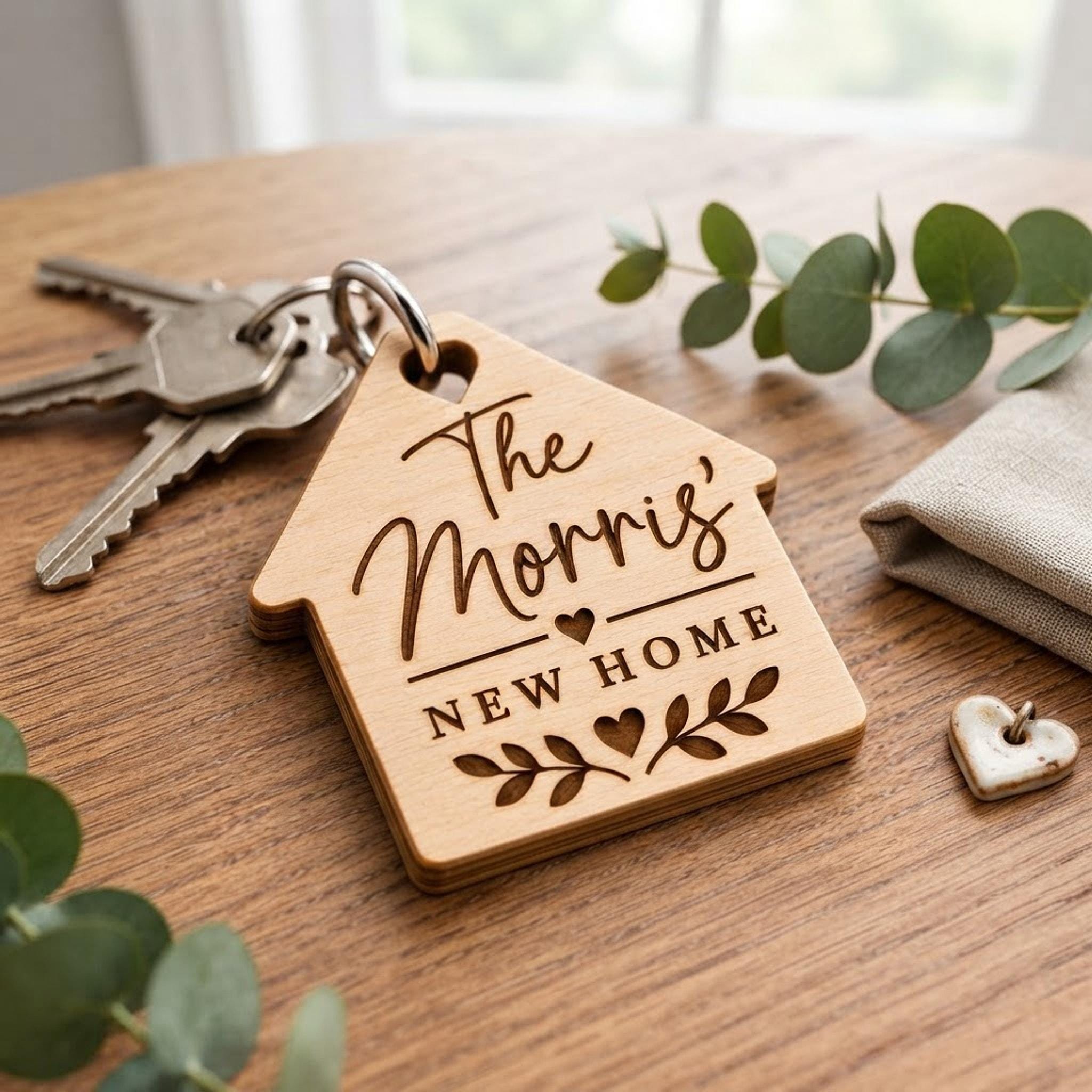 Personalised Wooden House Keyring, New Home Keepsake, Engraved Family Name Gift - Image 8
