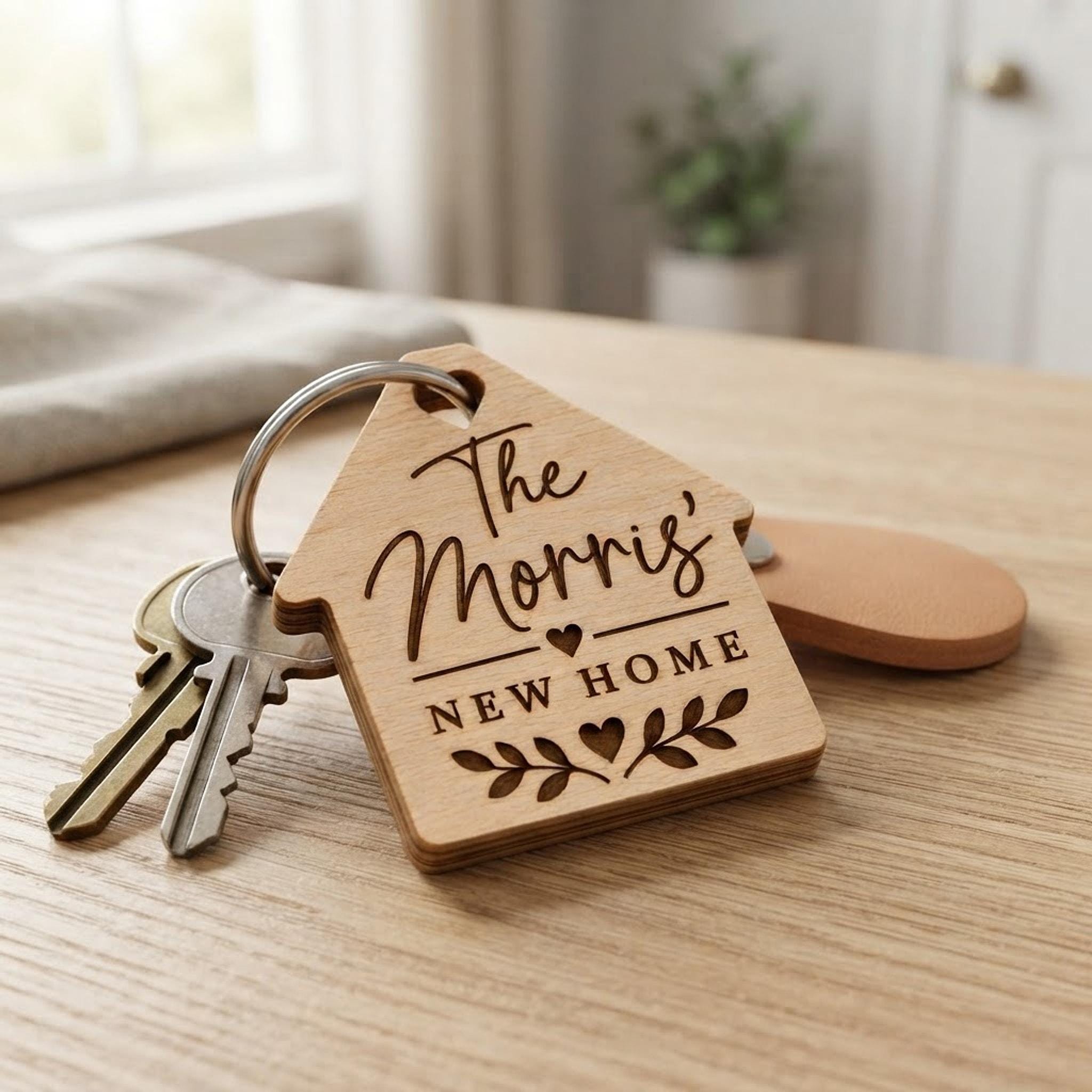 Personalised Wooden House Keyring, New Home Keepsake, Engraved Family Name Gift - Image 9