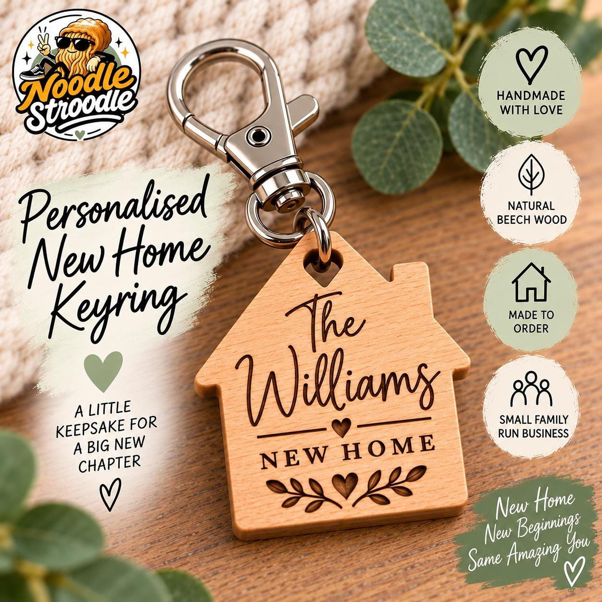 Personalised Wooden House Keyring, New Home Keepsake, Engraved Family Name Gift - Image 5