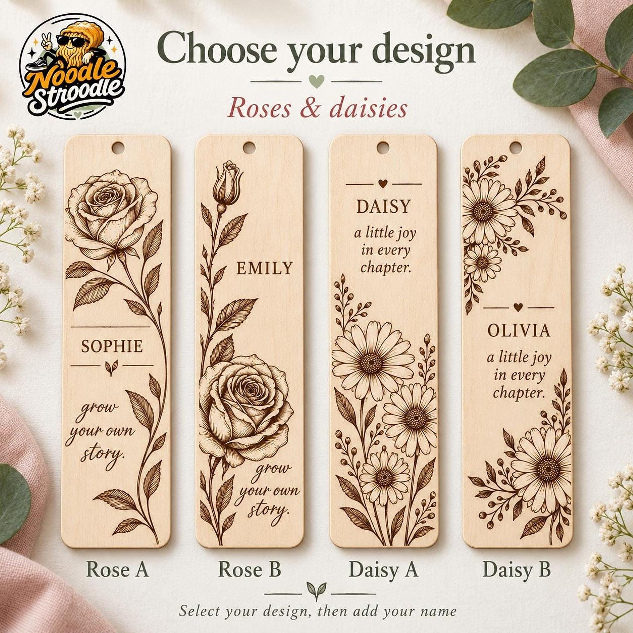 Personalised Wooden Bookmark, Engraved Name, Floral and Butterfly Designs, Gift for Book Lovers - Image 7