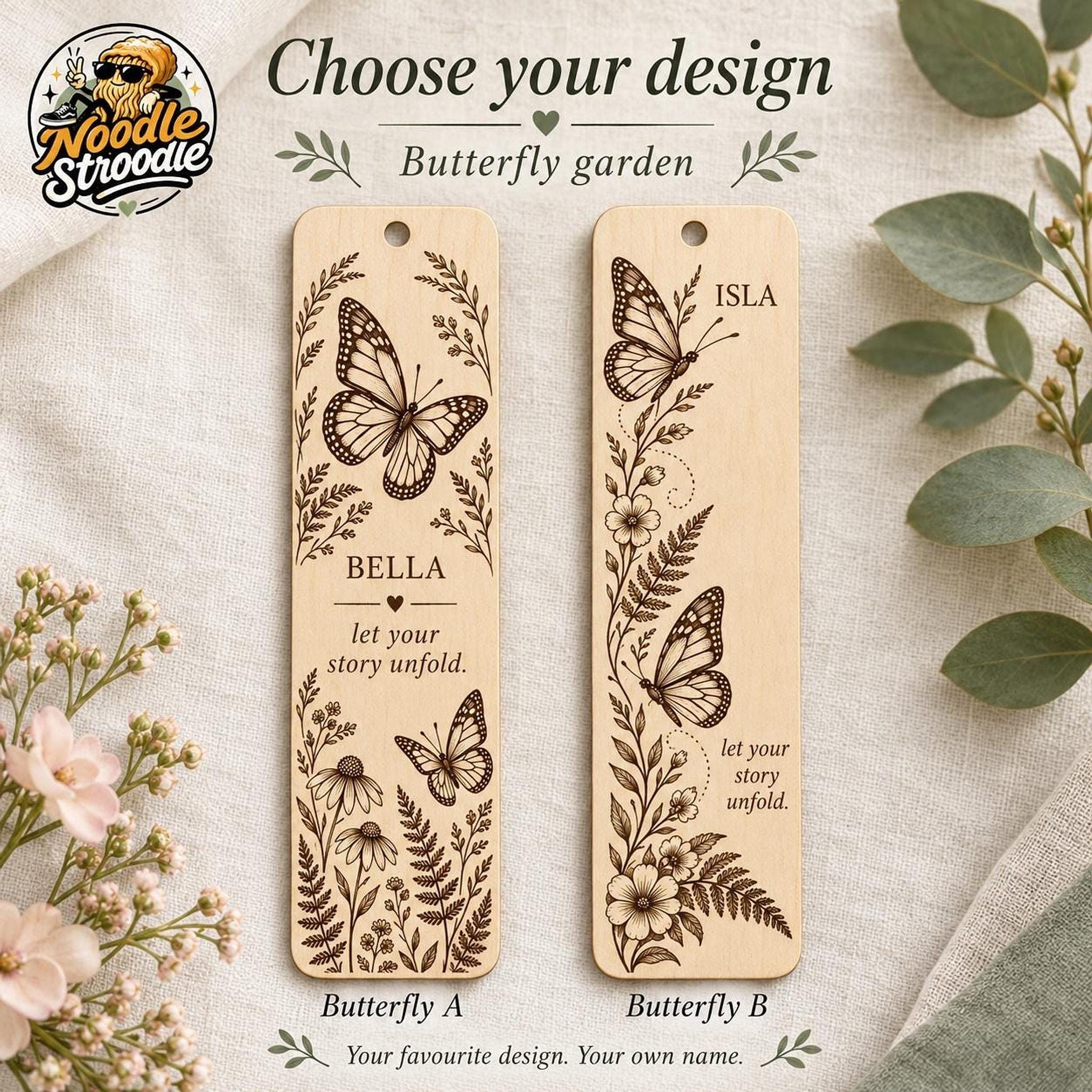 Personalised Wooden Bookmark, Engraved Name, Floral and Butterfly Designs, Gift for Book Lovers - Image 10