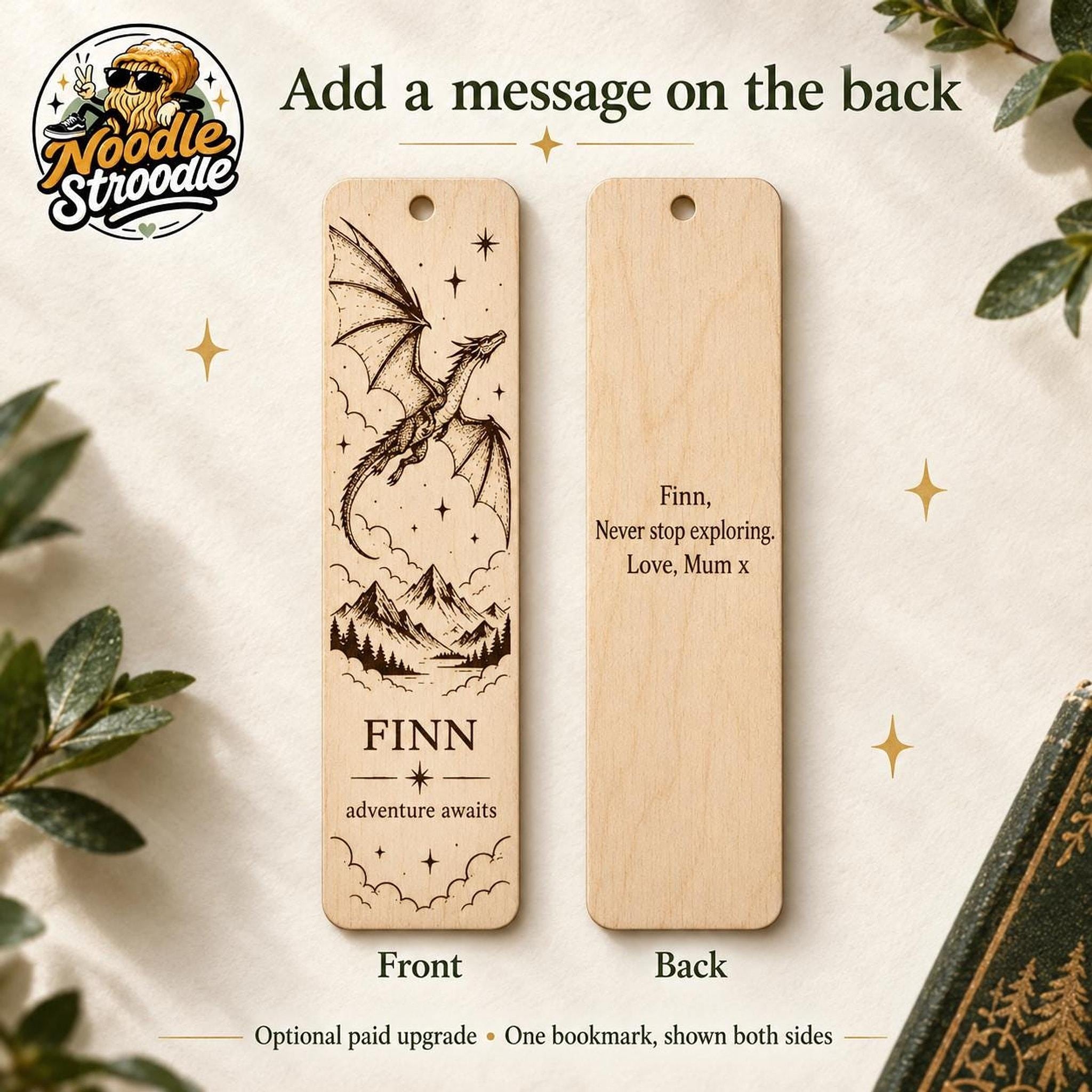 Personalised Wooden Dragon Bookmark, Engraved Name, Fantasy Book Lover Gift, Optional Back Message - Image 4