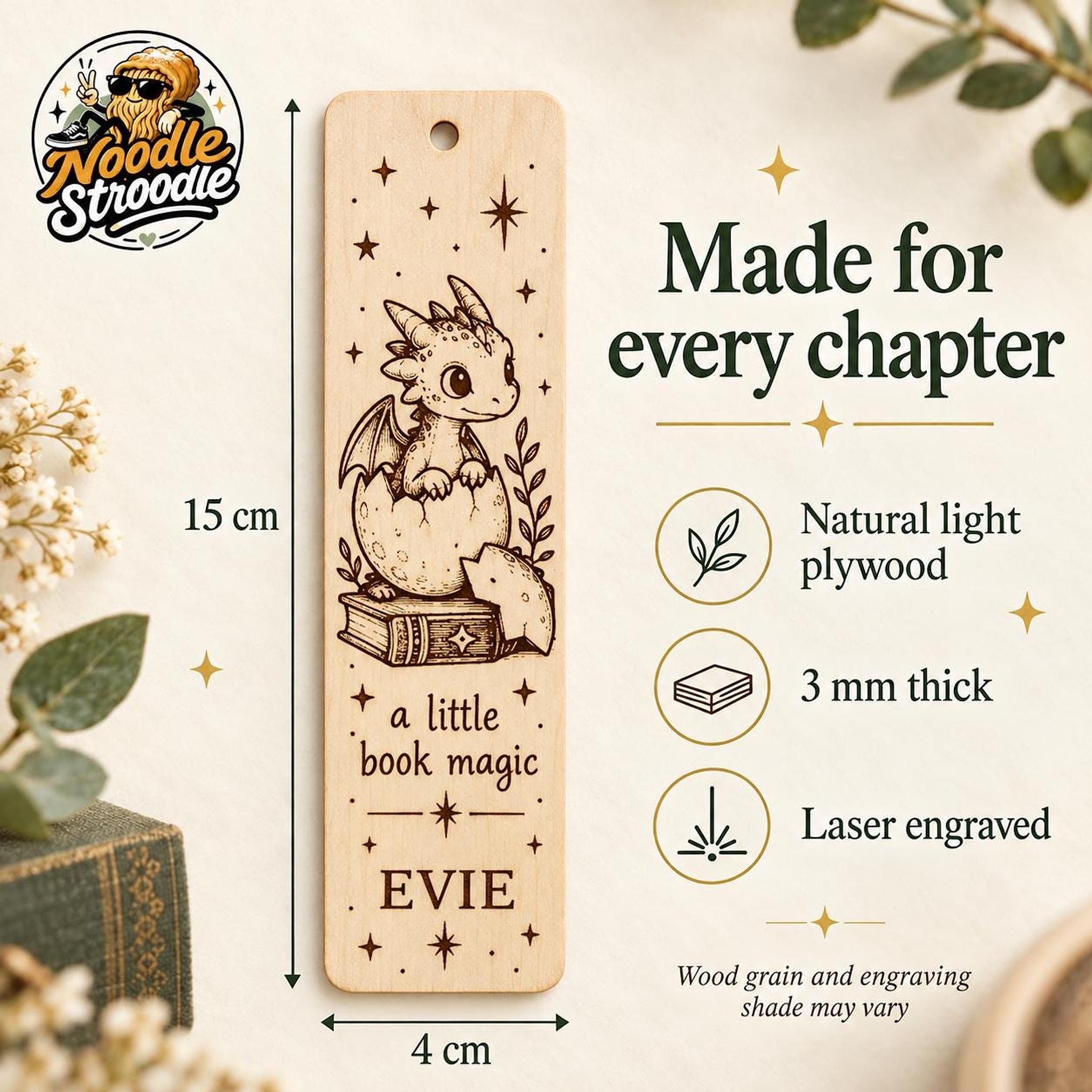 Personalised Wooden Dragon Bookmark, Engraved Name, Fantasy Book Lover Gift, Optional Back Message - Image 6