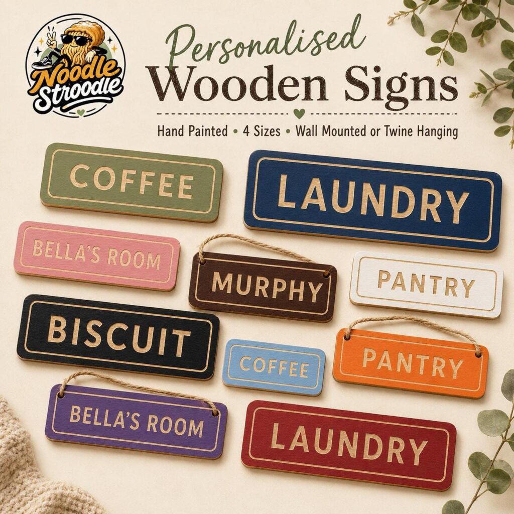 Custom Text Sign, Hand-Painted Plywood Plaque with Laser-Engraved Wording