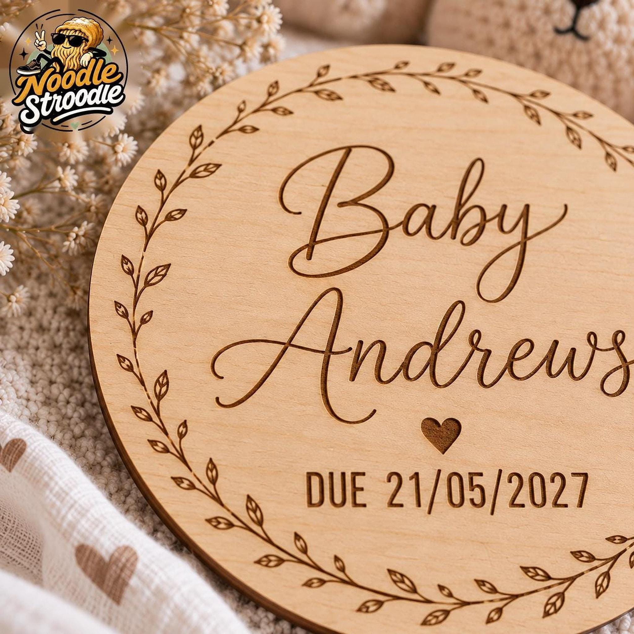 Wood Baby Plaque, Personalised Name And Due Date, 15cm Laser Engraved - Image 5