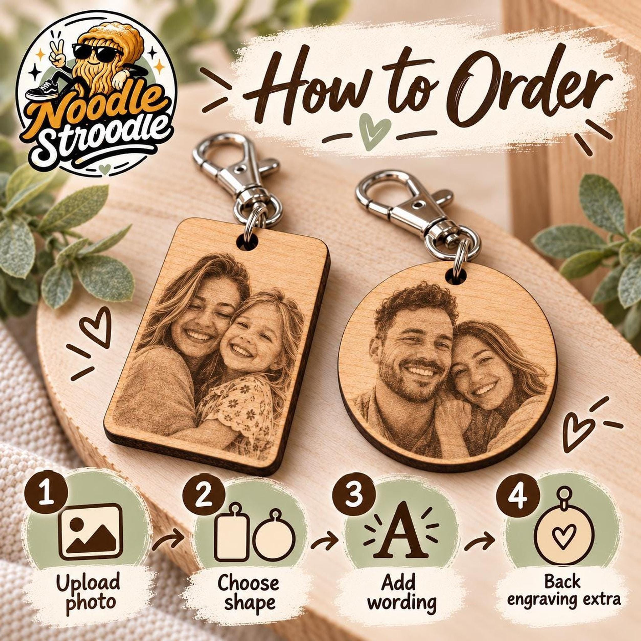 Personalised Wooden Photo Keyring, Custom Family Keepsake Gift (Laser Engraved) - Image 8