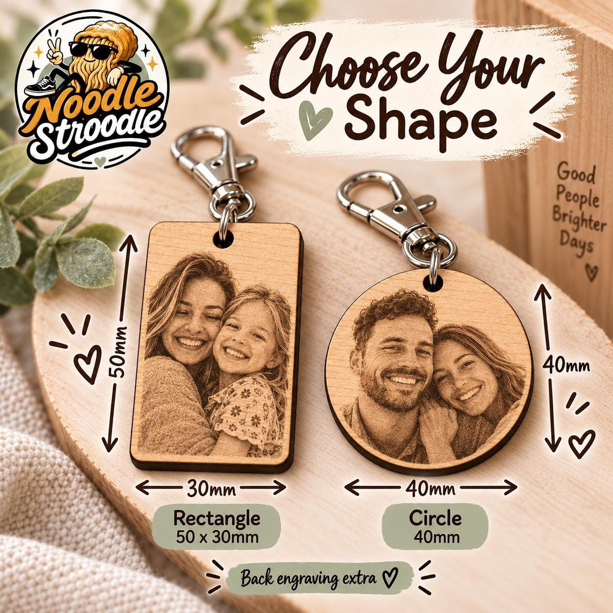 Personalised Wooden Photo Keyring, Custom Family Keepsake Gift (Laser Engraved) - Image 4