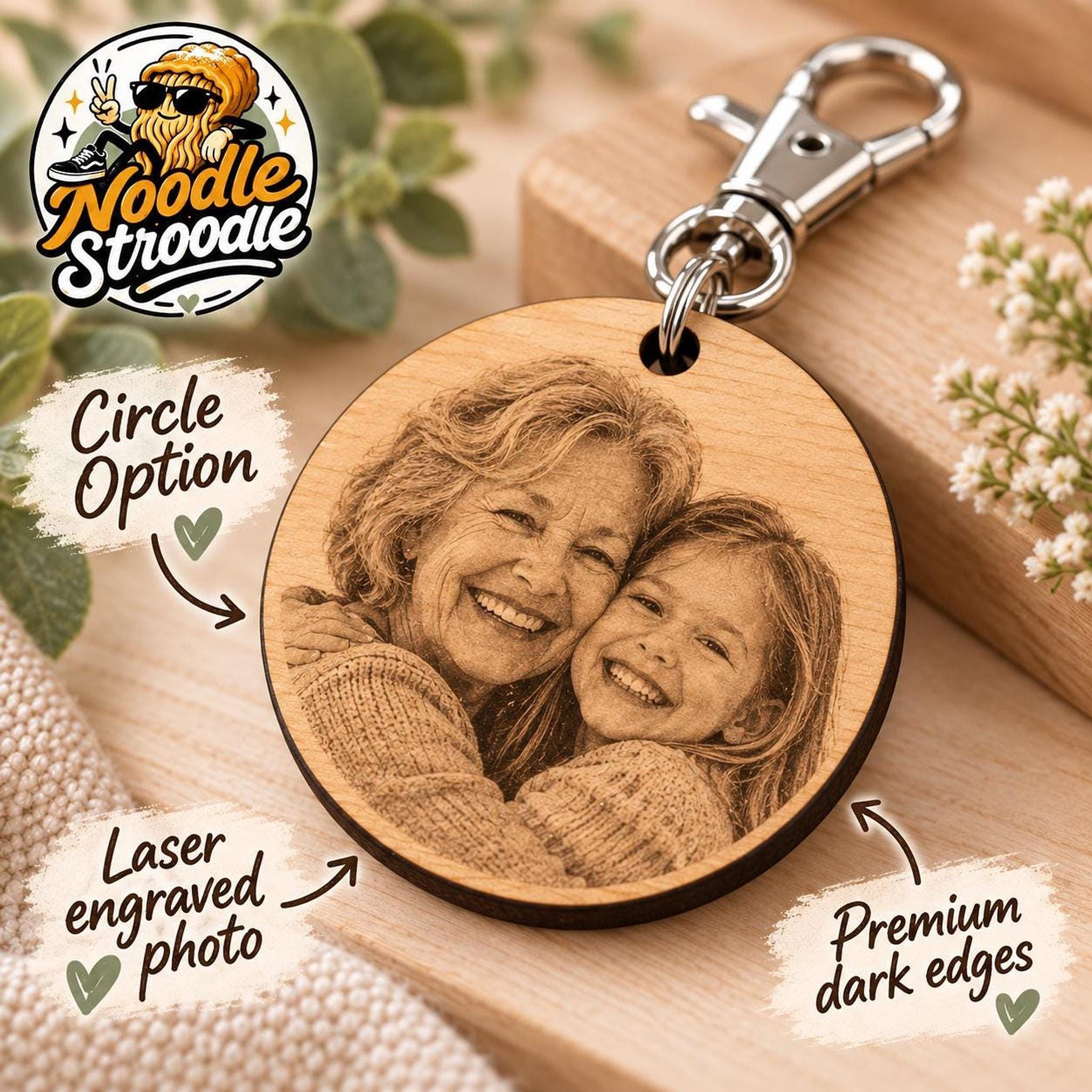Personalised Wooden Photo Keyring, Custom Family Keepsake Gift (Laser Engraved) - Image 2
