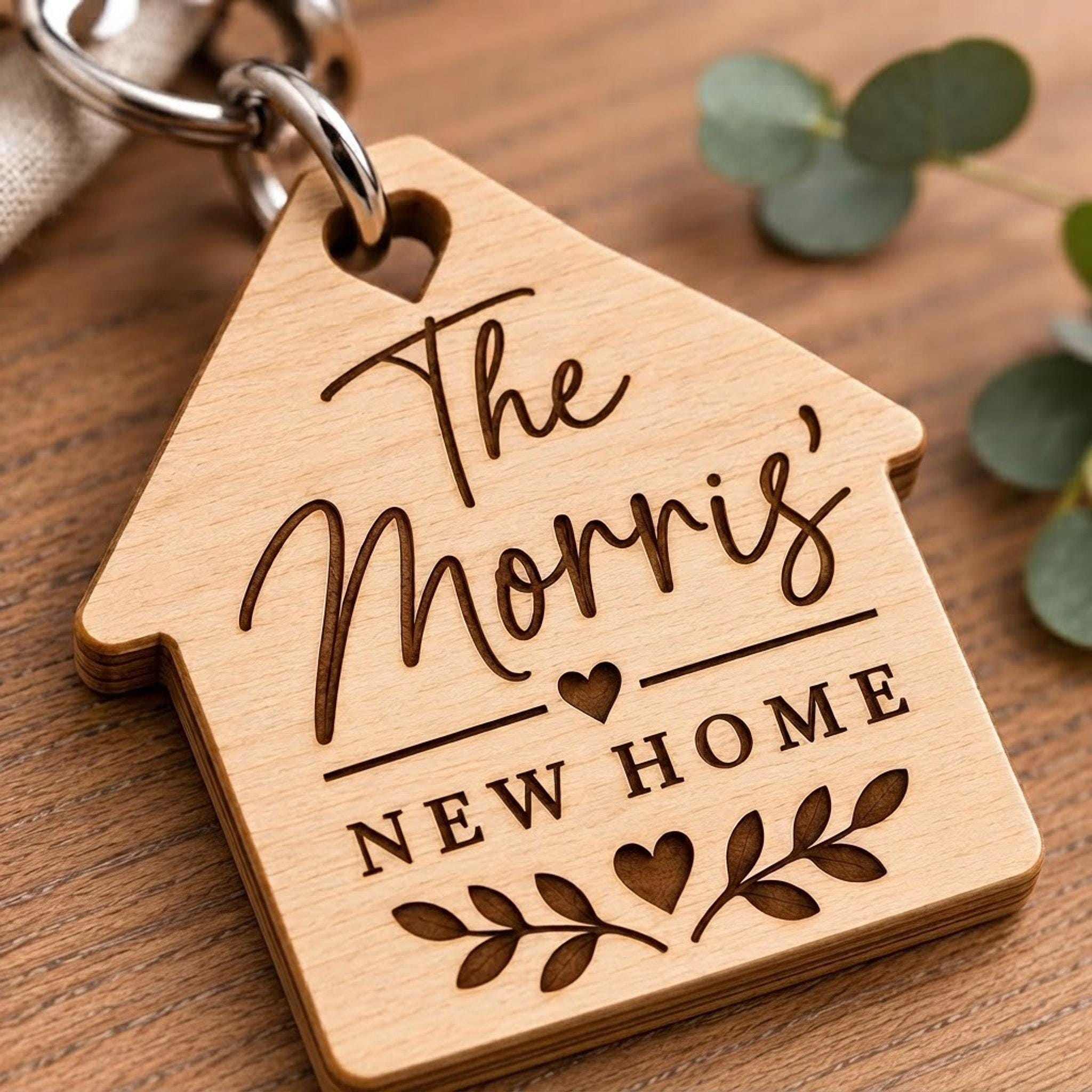 Personalised Wooden House Keyring, New Home Keepsake, Engraved Family Name Gift - Image 7