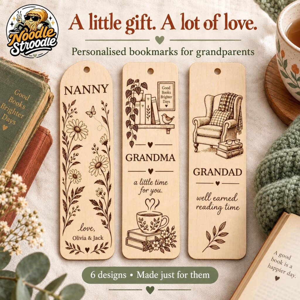 Personalised Wooden Bookmark | Engraved Nanny, Grandma, Grandad Gift (6 Designs)