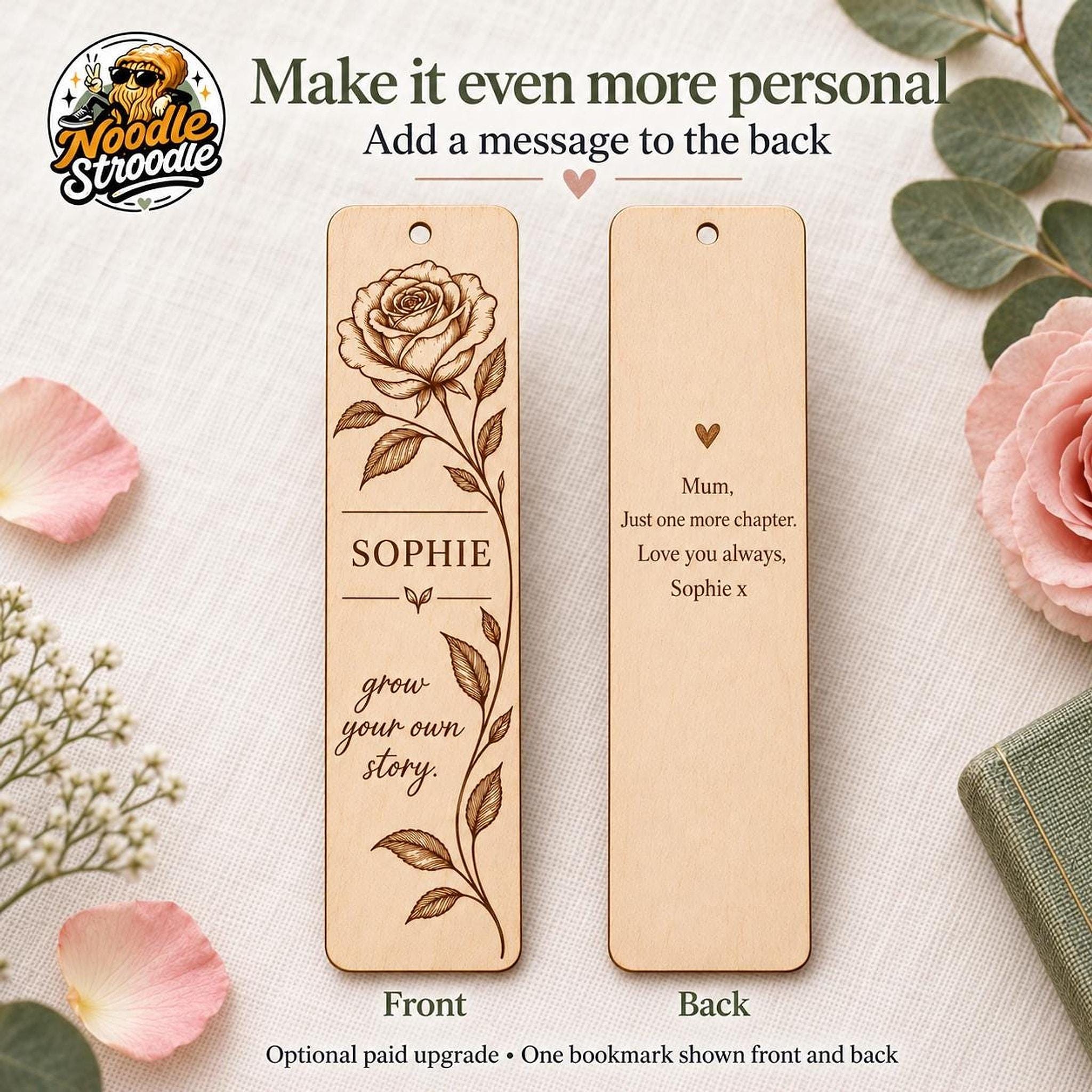 Personalised Wooden Bookmark, Engraved Name, Floral and Butterfly Designs, Gift for Book Lovers - Image 5