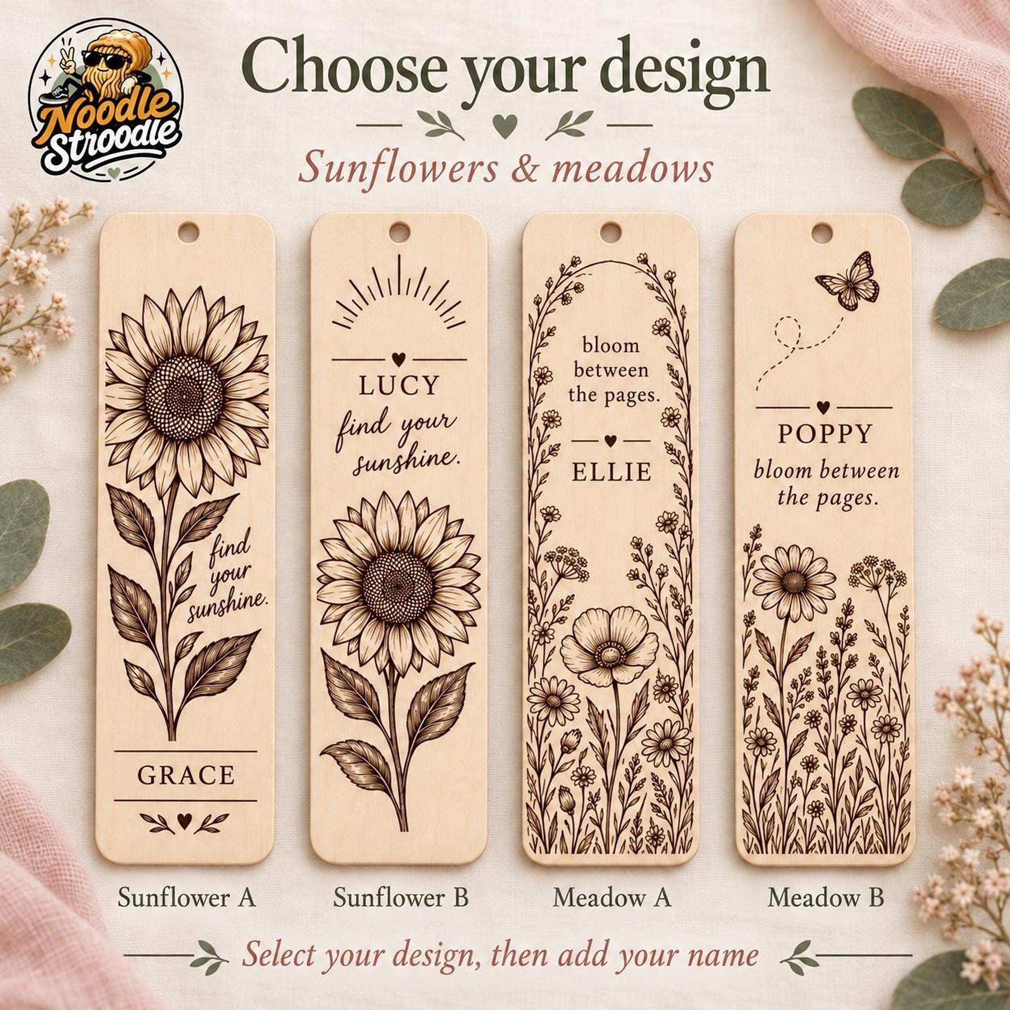Personalised Wooden Bookmark, Engraved Name, Floral and Butterfly Designs, Gift for Book Lovers - Image 6