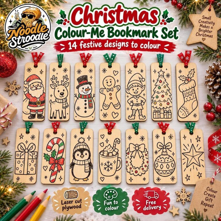 Christmas Colouring Wooden Bookmark Set, Kids Craft Activity, Stocking Filler, Xmas Eve Box Gift