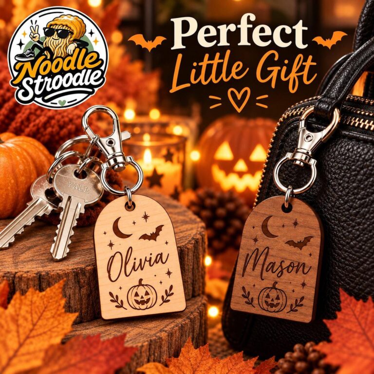 Halloween Keyring, Personalised 4mm Wood Engraving in Light or Walnut