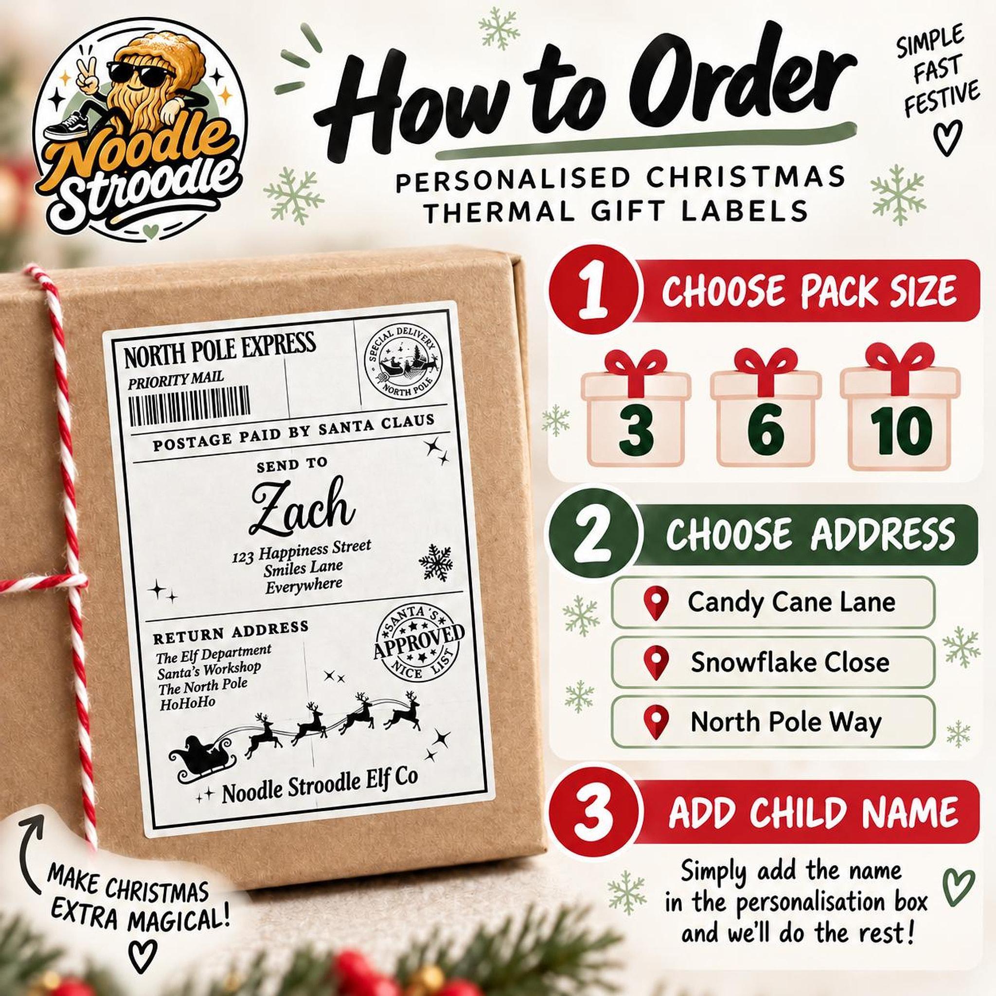Santa Gift Labels, Personalised Name Stickers in Packs of 3, 6 or 10 - Image 3