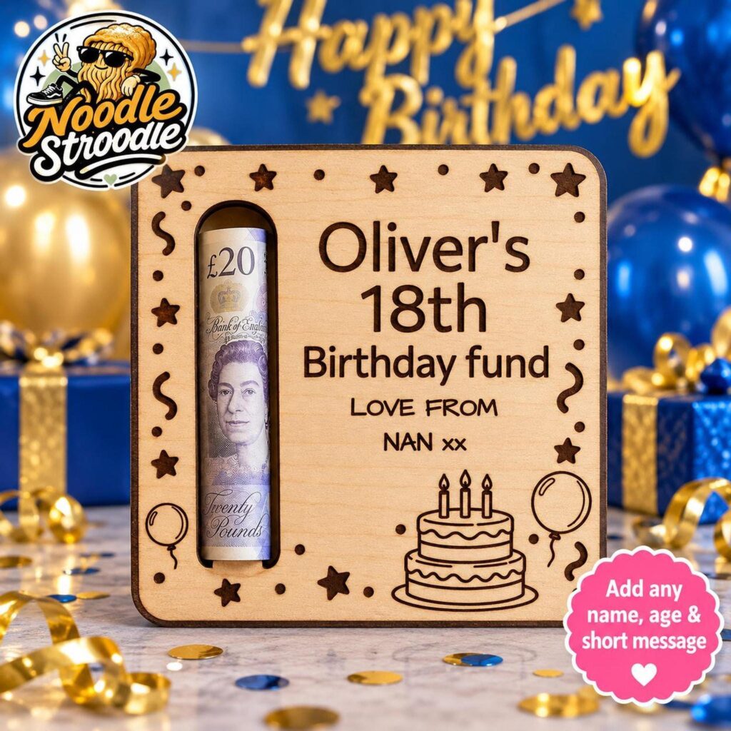 Wooden Money Holder, Personalised Birthday Cash Keepsake in Natural Wood