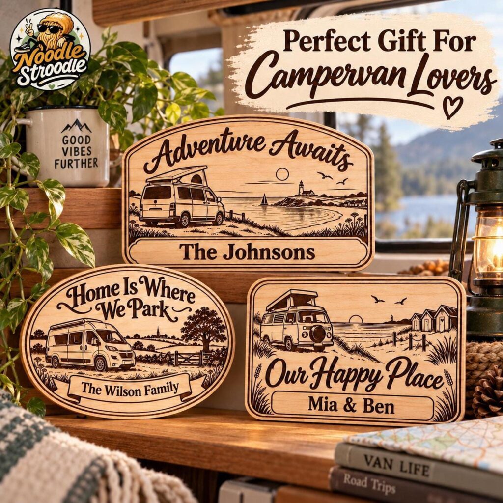 Wooden Camper Sign, Engraved Personalised Plaque for Campervan Decor