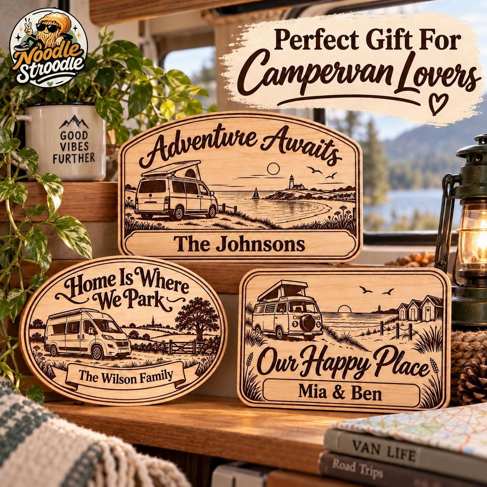 Wooden Camper Sign, Engraved Personalised Plaque for Campervan Decor