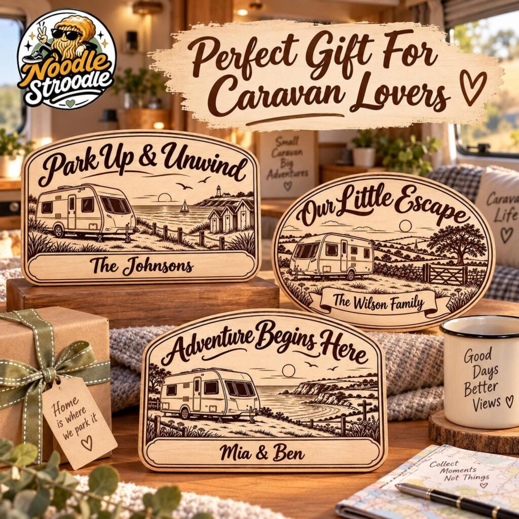 Personalised Caravan Wooden Plaque, Touring Custom Name Sign