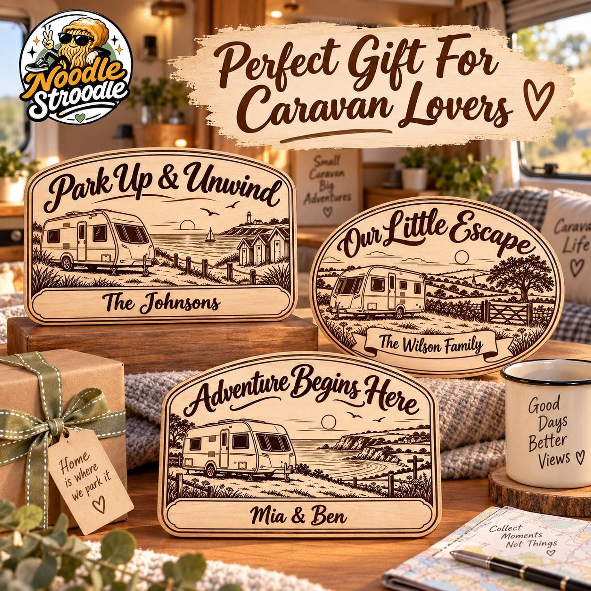 Personalised Caravan Wooden Plaque, Touring Custom Name Sign