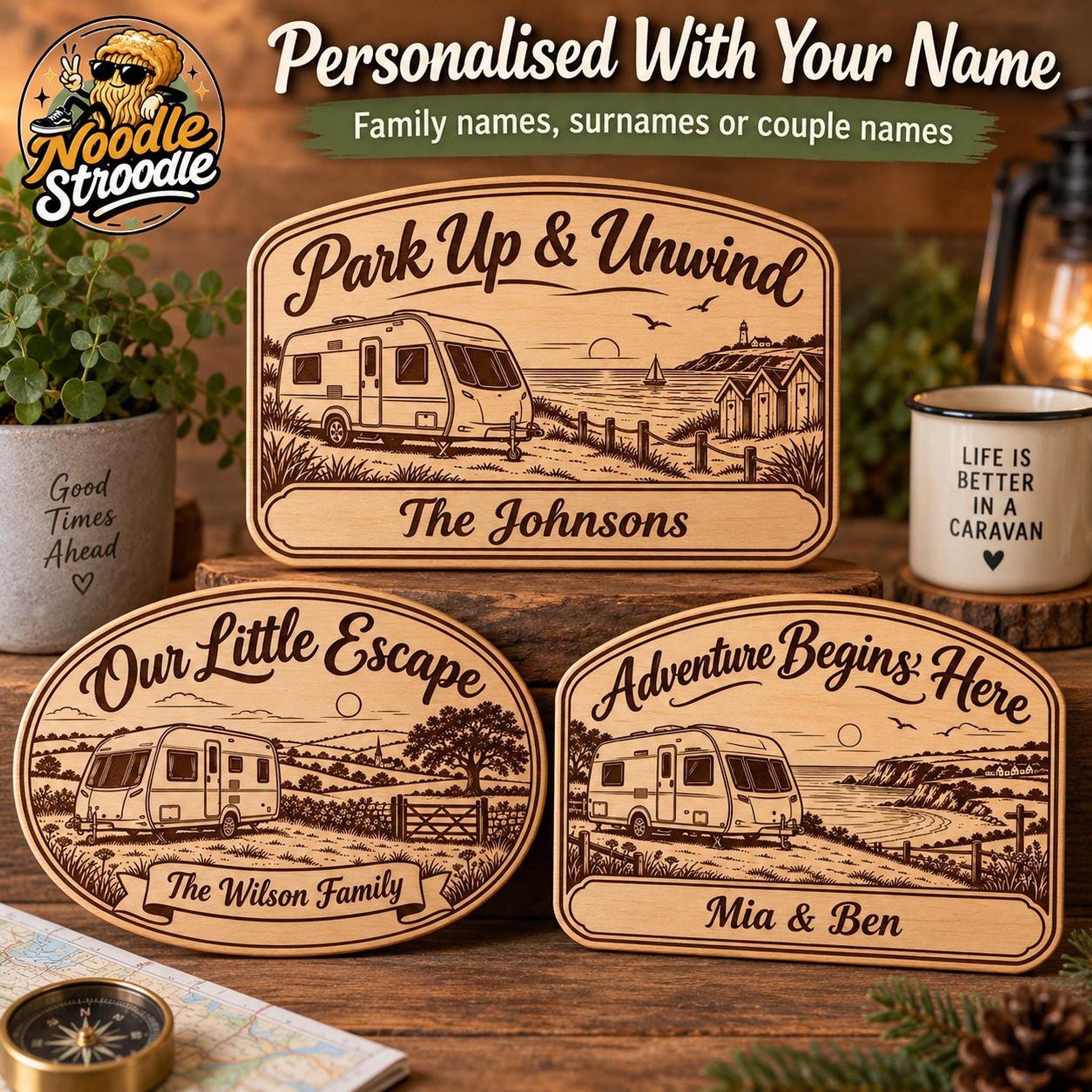Personalised Caravan Wooden Plaque, Touring Custom Name Sign - Image 4