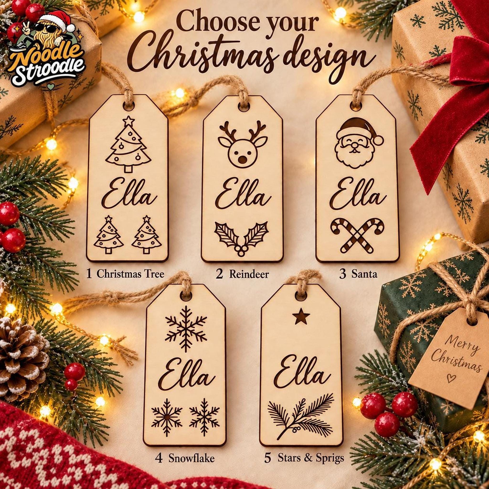 Personalised Wooden Christmas Gift Tags, Engraved Family & Pet Names (3, 6, 10 Pack) - Image 5