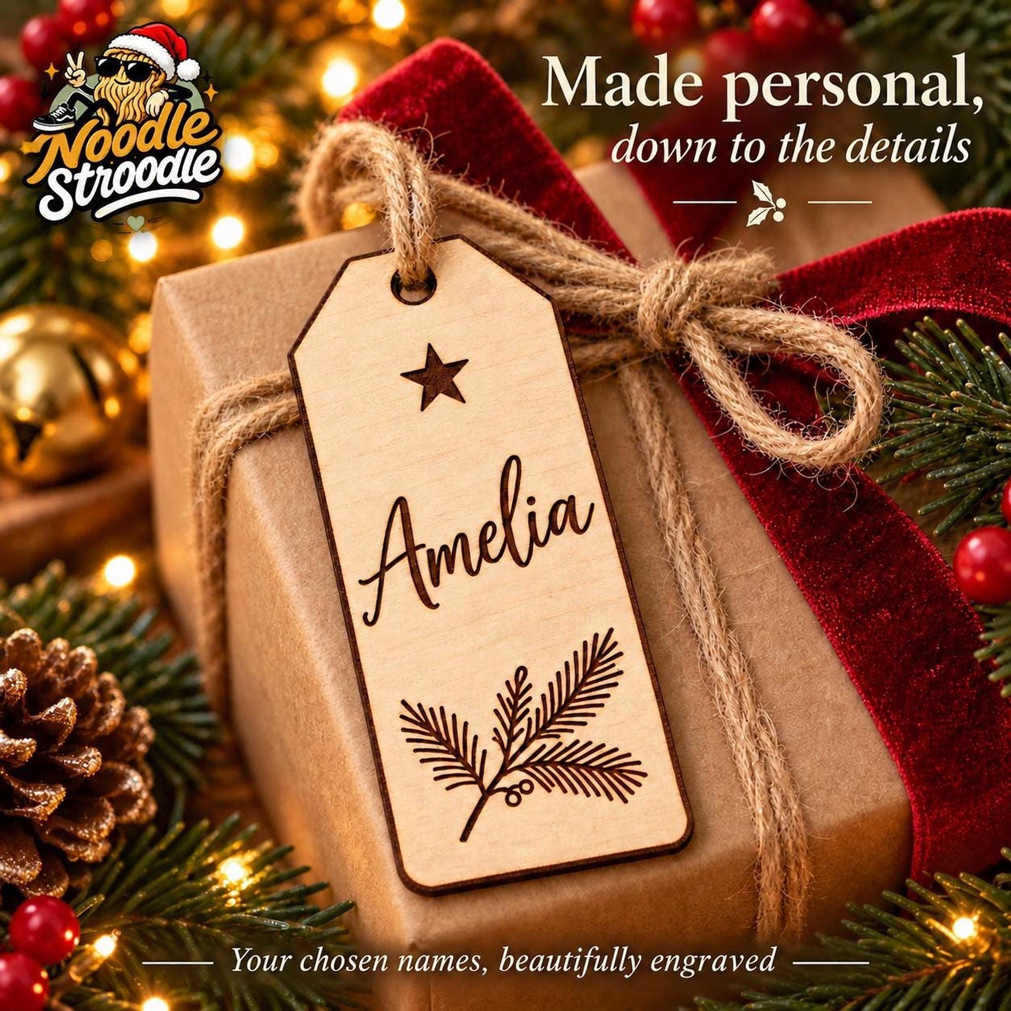 Personalised Wooden Christmas Gift Tags, Engraved Family & Pet Names (3, 6, 10 Pack) - Image 7
