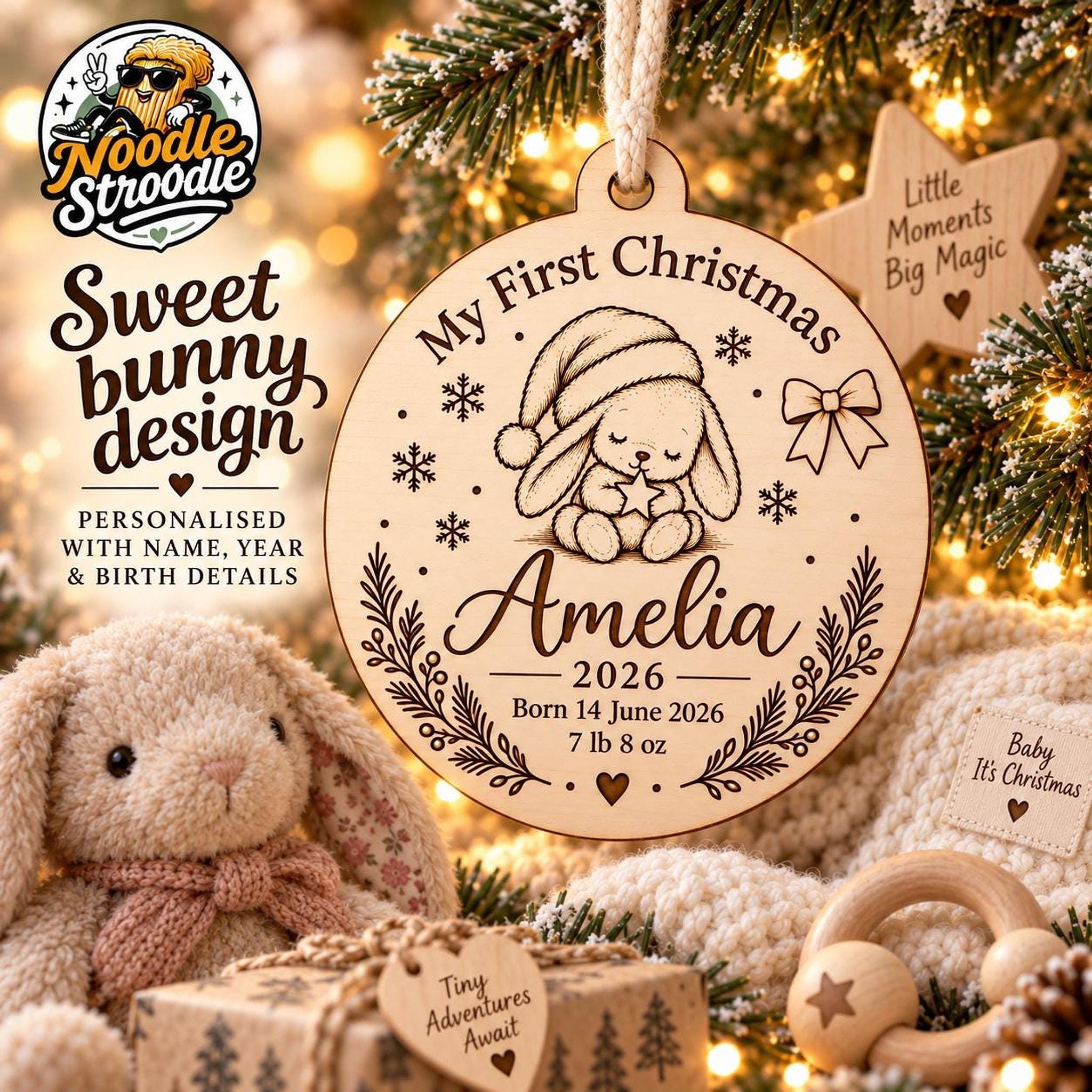 Baby First Christmas Wooden Bauble, Personalised Birth Details Keepsake - Image 5