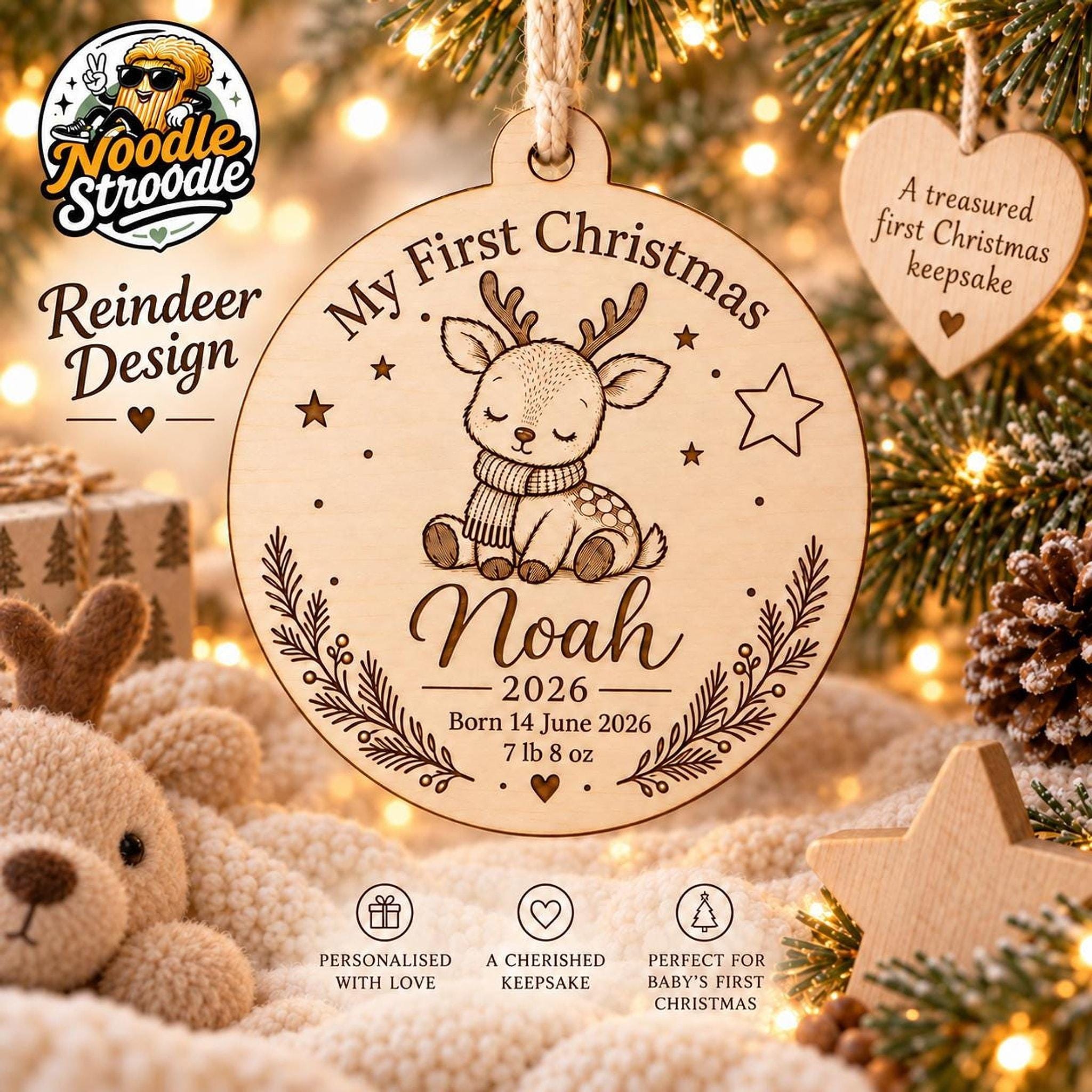 Baby First Christmas Wooden Bauble, Personalised Birth Details Keepsake - Image 6